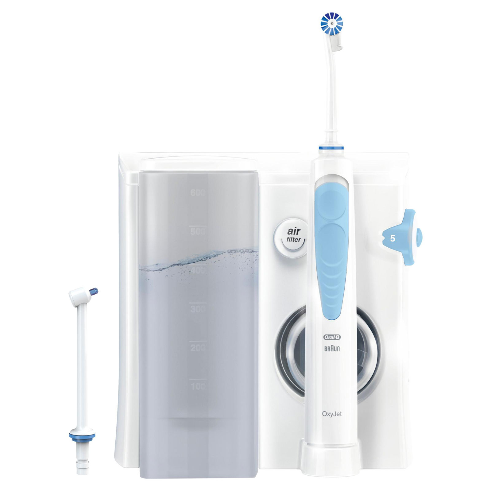 Oral-B Munddusche Oxyjet (Oxyjet-Technologie, 5 Wasserdruck-Stufen, 4 Wasserstrahle, perfekt für Zahnspangen und Implantate