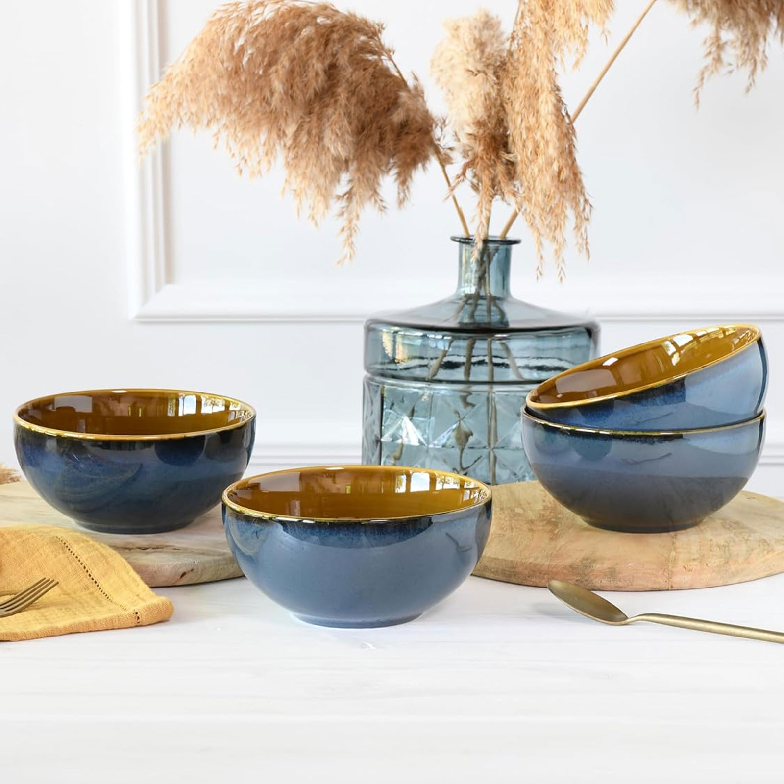 CreaTable, 22886, Serie Mallorca Bowl Sets, 4-teiliges Geschirrset, Buddha Bowl Set aus Steinzeug, spülmaschinen- und mikrowellengeeignet, Qualitätsproduktion