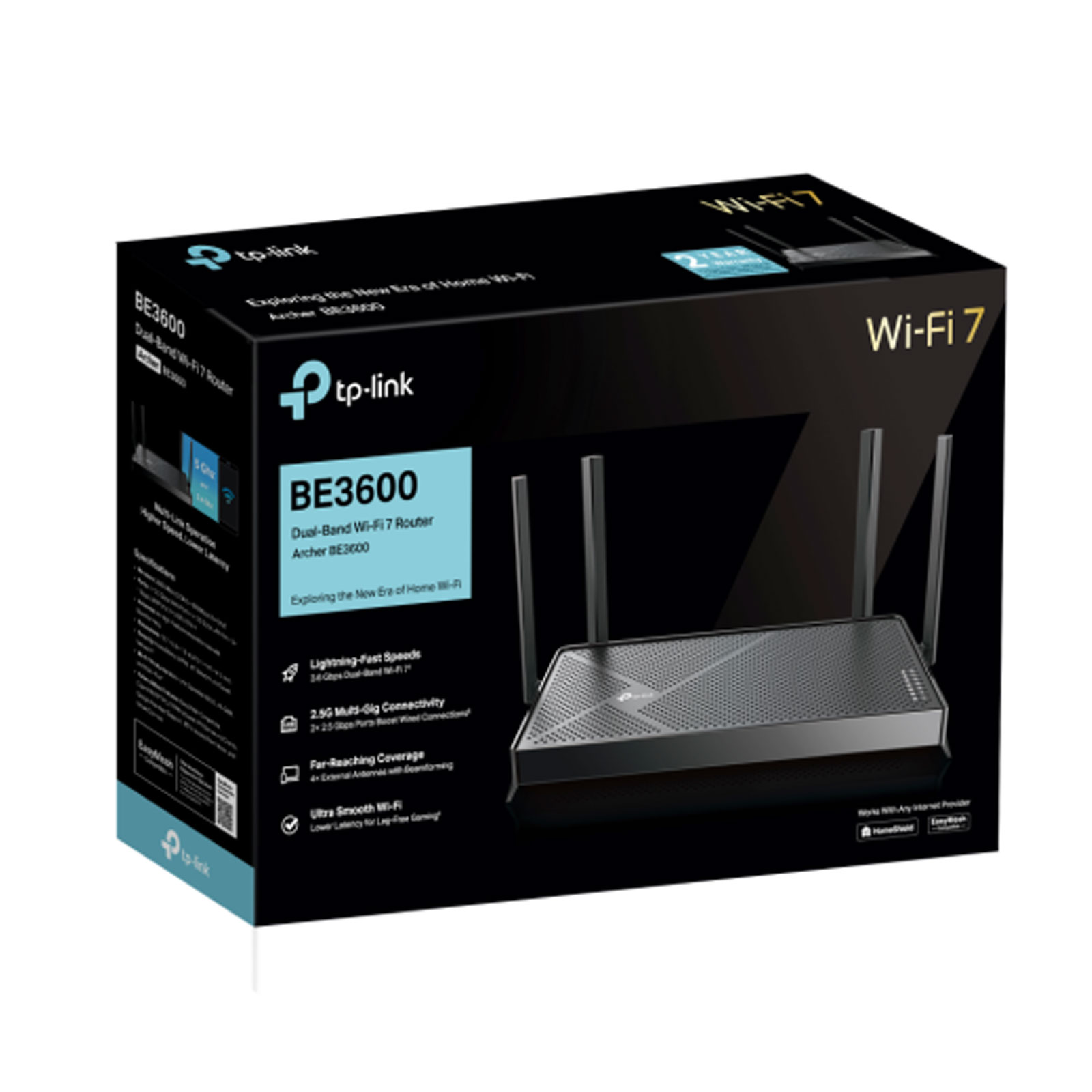 TP-Link BE3600, Schwarz, Dual-Band Wi-Fi 7 Router Router (WiFi 7, 1x 2,5 Gbps WAN-Anschluss, 1x 2,5 Gbps LAN-Anschluss und 3x 1 Gbps LAN-Anschlüsse)