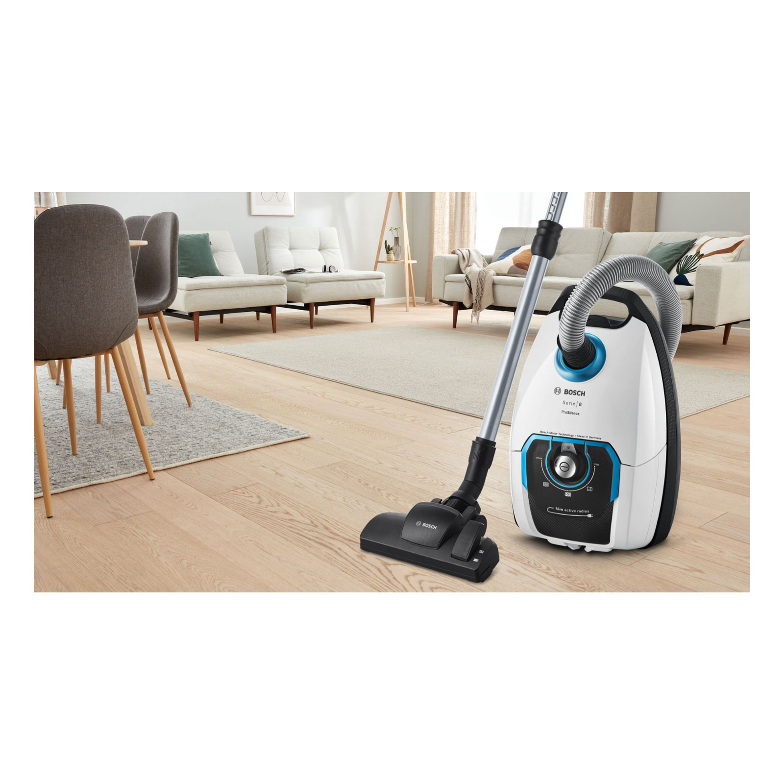 Bosch BGB75XSIL  Staubsauger mit Beutel, ProSilence, Weiß, Serie 8