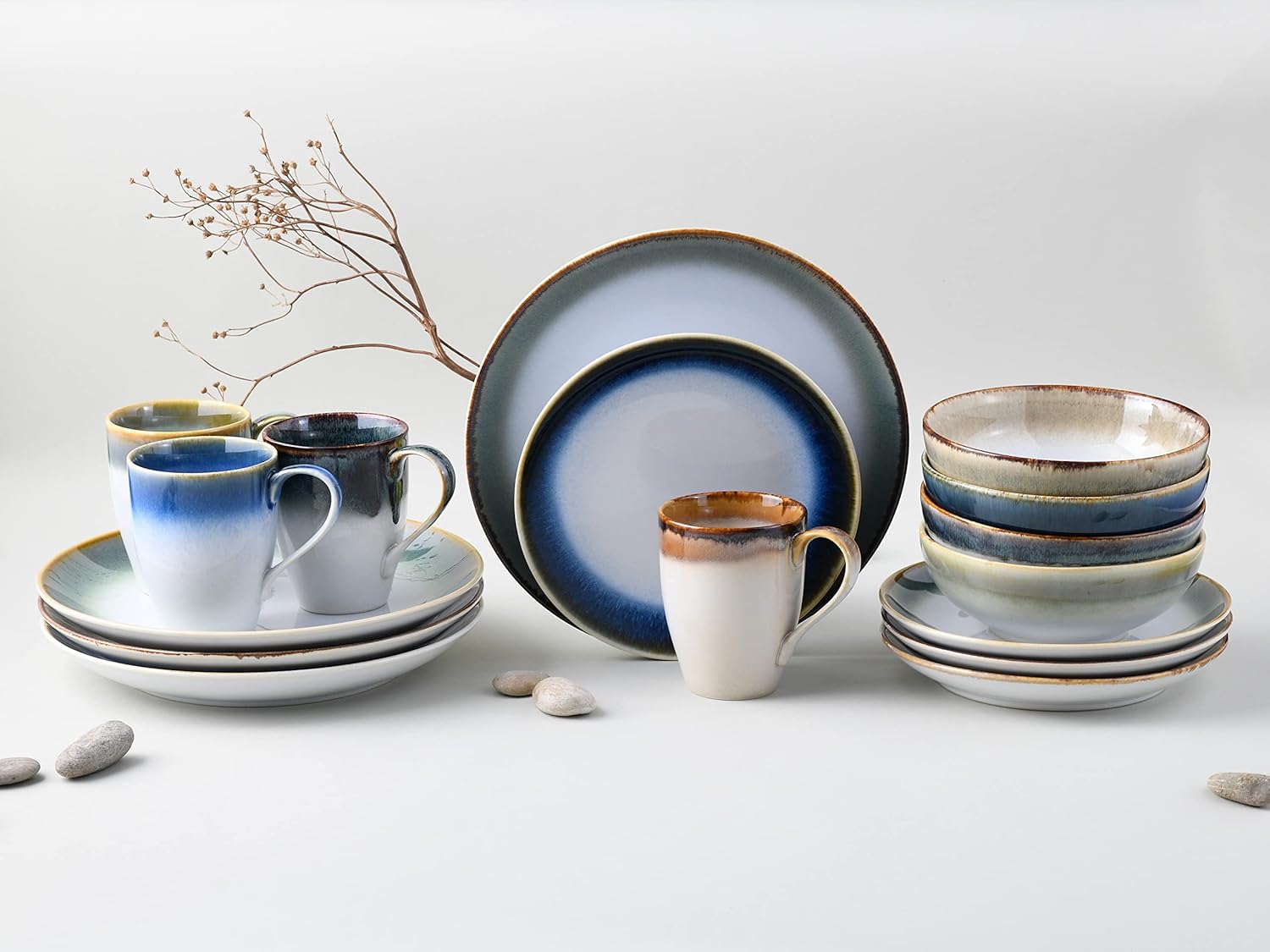 CreaTable, 23864, Serie Cascade Farbmix, Geschirrset, Kombiservice 16 teilig