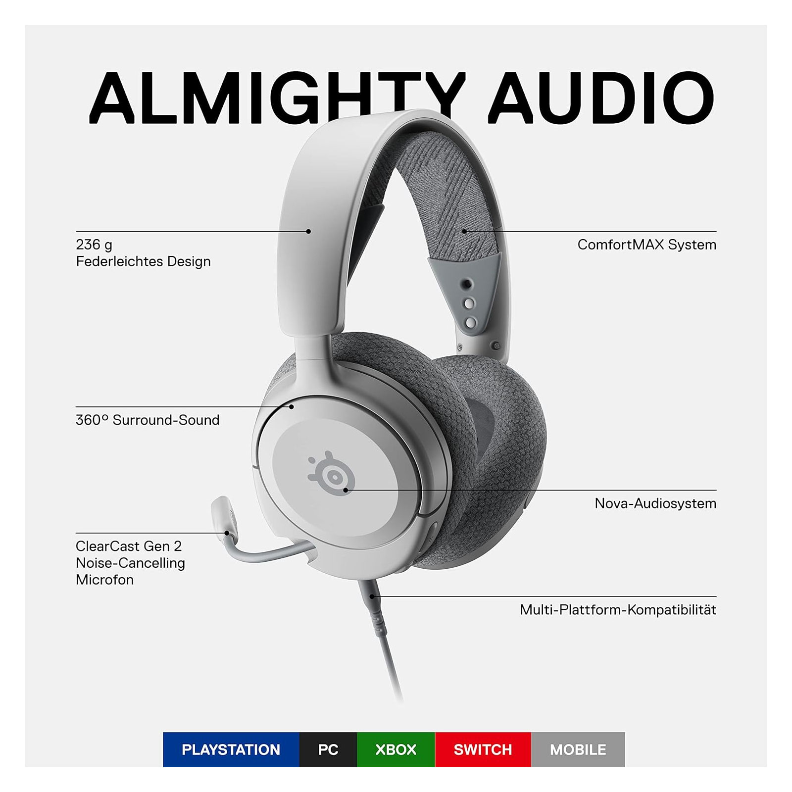 Steelseries Arctis Nova 1P Weiß Gaming-Headset