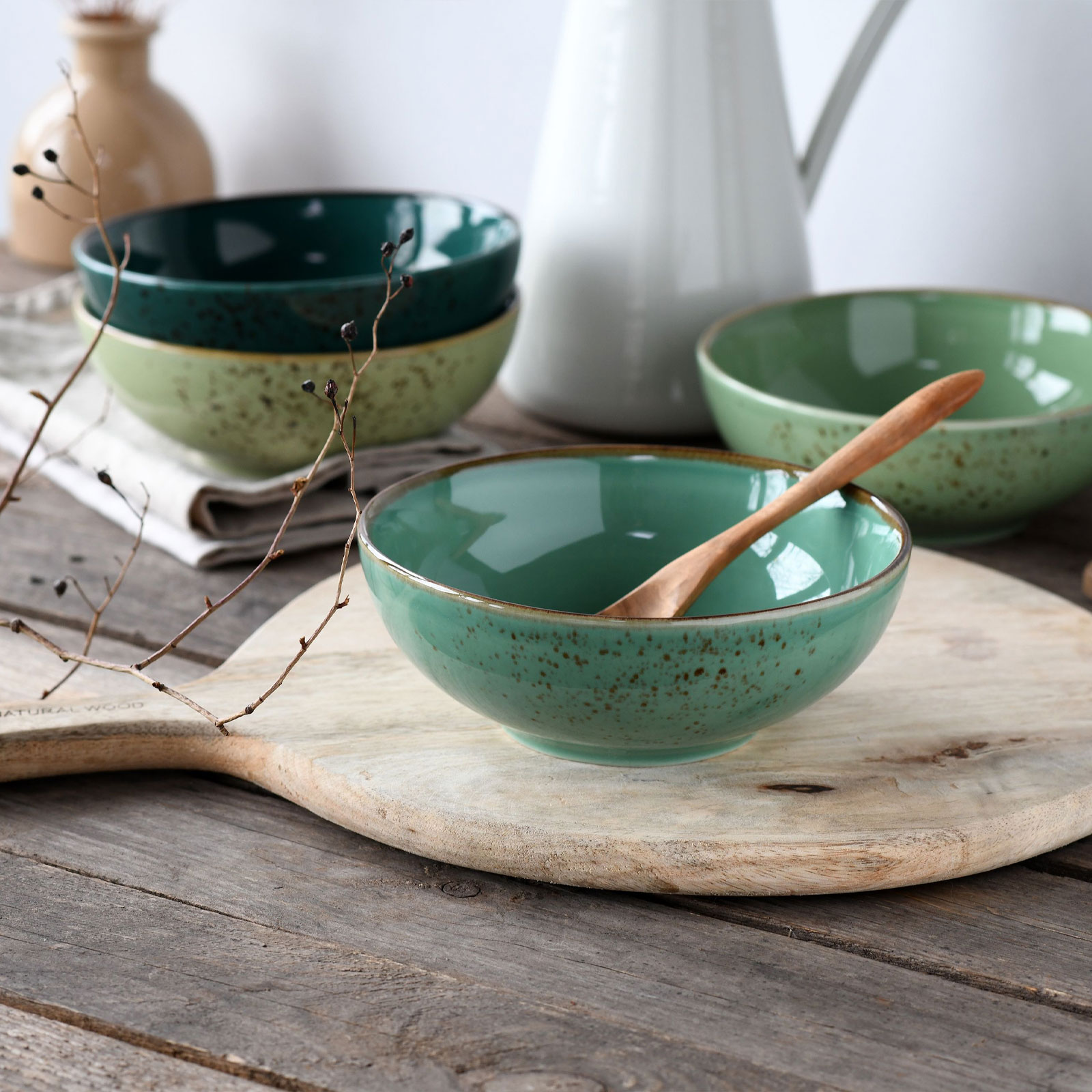 CreaTable, 22878, Serie Nature Collection Green Life Bowls, 4-teiliges Geschirrset, Smoothie Bowl Set aus Steinzeug