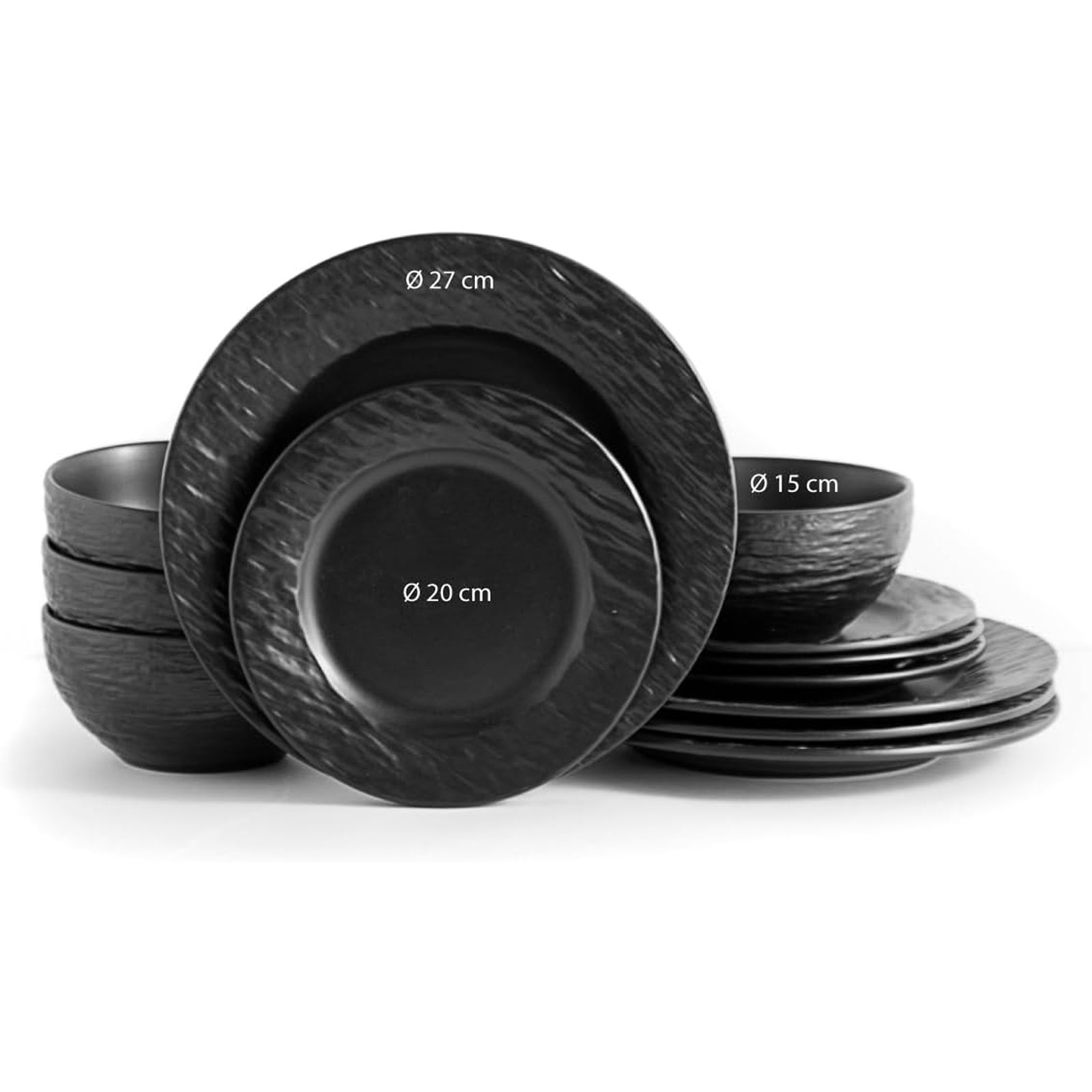Echtwerk EW-DW-4018S 12-teiliges Tafelservice in Schiefer-Optik New Modern Black