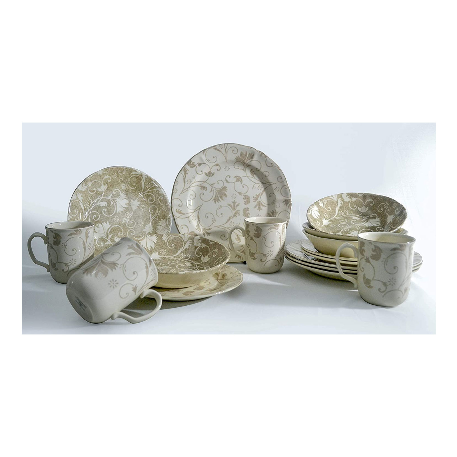 CreaTable, 22256, Serie Damask beige, Geschirrset, Kombiservice 16 teilig