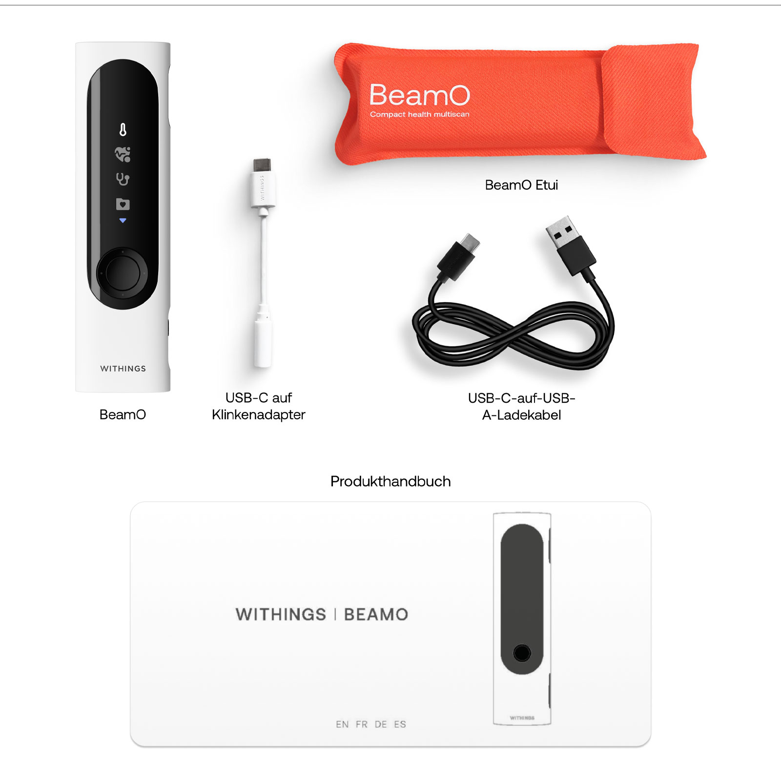 Withings BeamO 4-in-1 Gesundheits-MultiScan Fieberthermometer (EKG, kontaktloses Thermometer, Oximeter, Stethoskop, USB-C, Withings App)