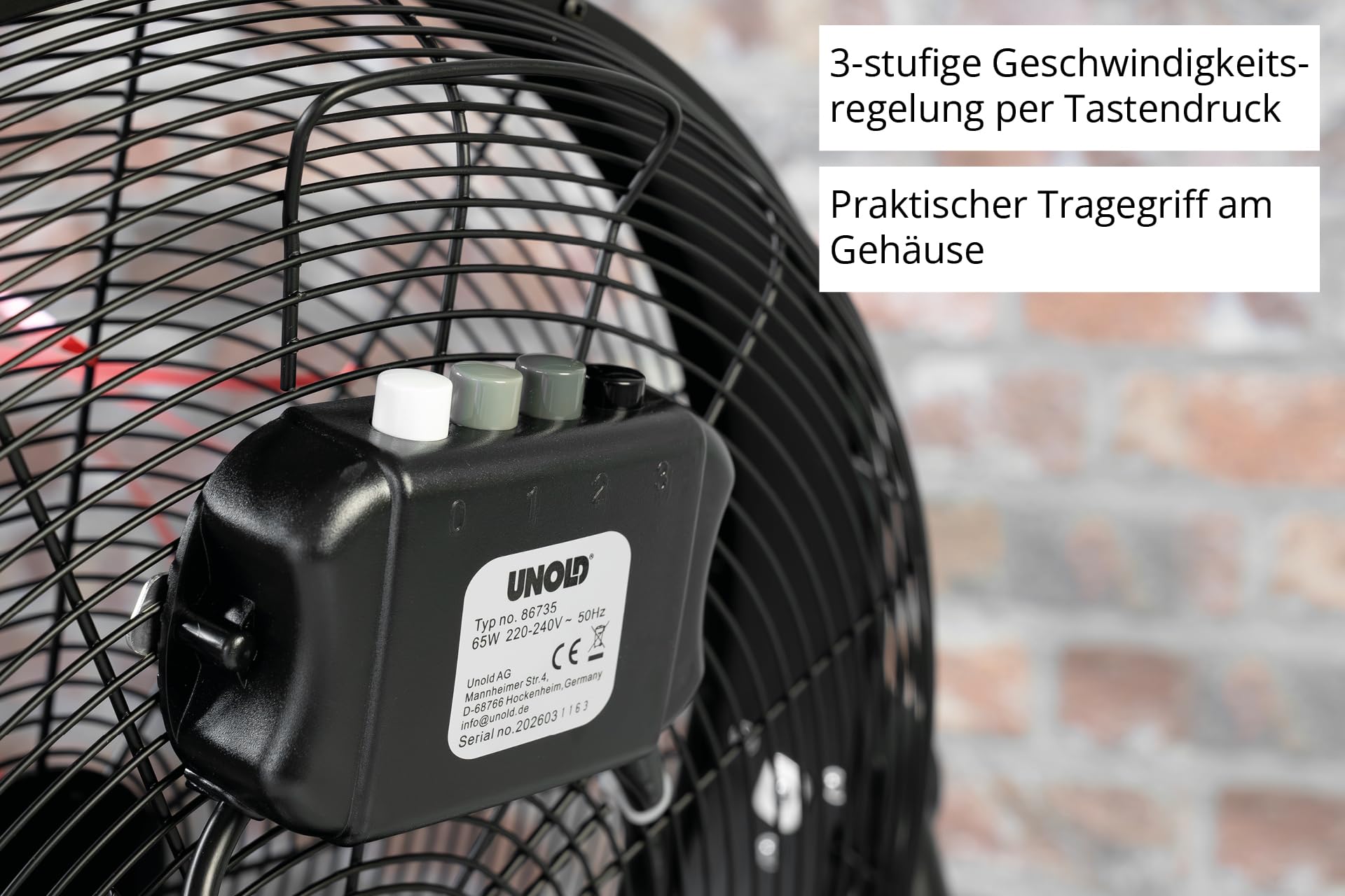 Unold Windmaschine Black Steel 86735 – 3-stufig, Metall-Standfuß