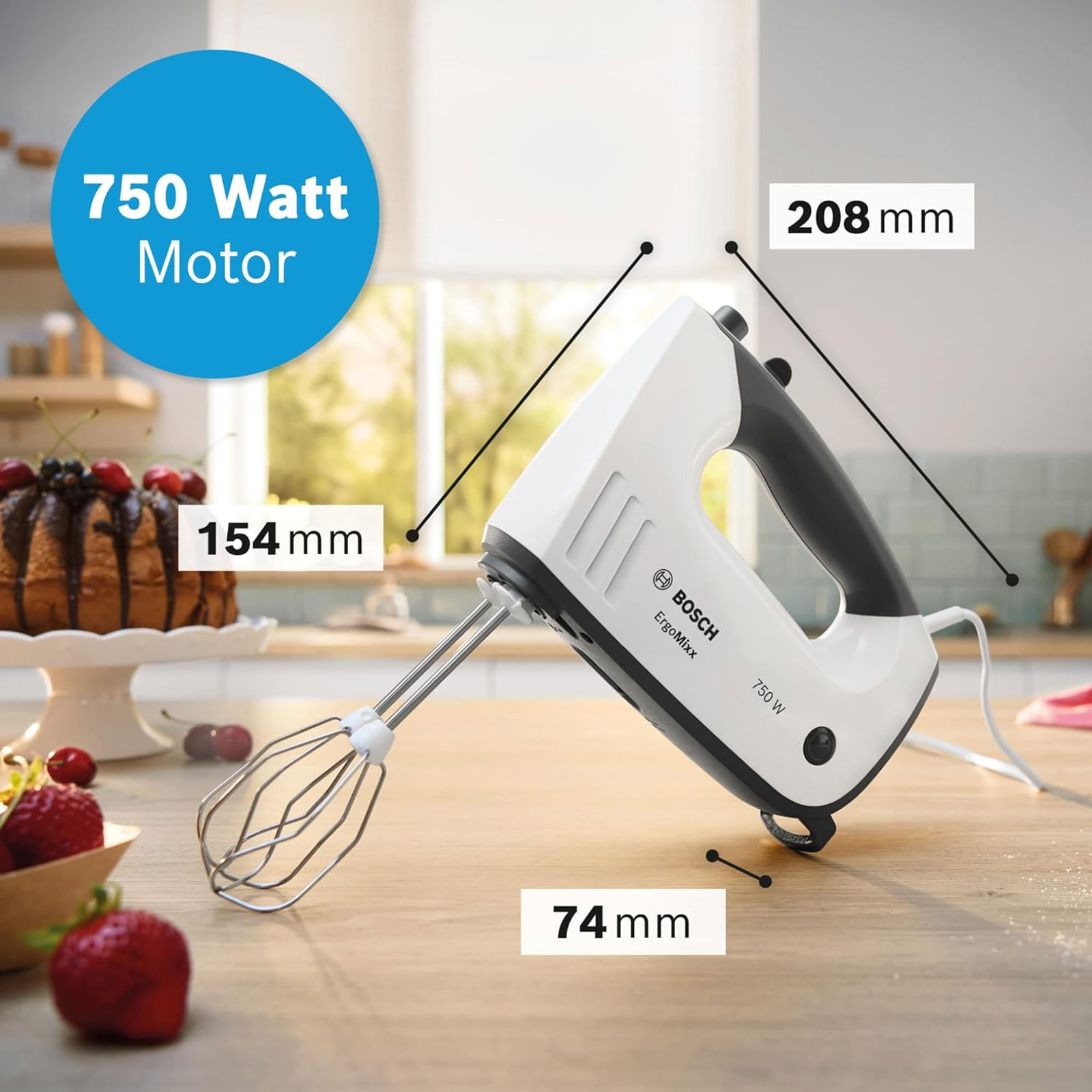 Bosch MFQ37470 Hand mixer, ErgoMixx, 750 W, White, grey