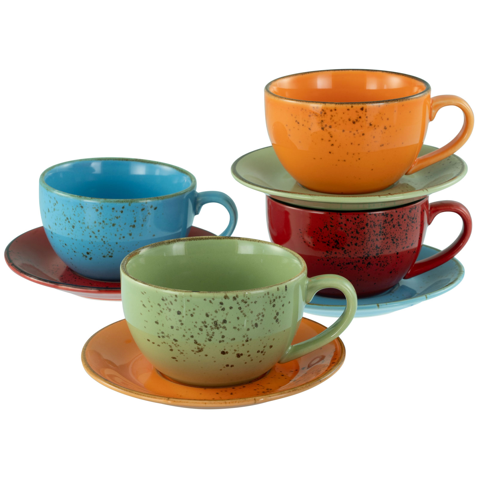 CreaTable, 22877, Serie Nature Collection Mediterran, 8-teiliges Geschirrset, Cappuccino Set aus Steinzeug