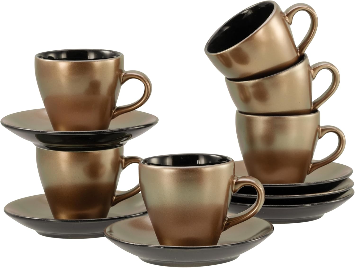 CreaTable, 24330, Serie Golden Days Schwarz, 12-teiliges Geschirrset, Espresso Set aus Steinzeug