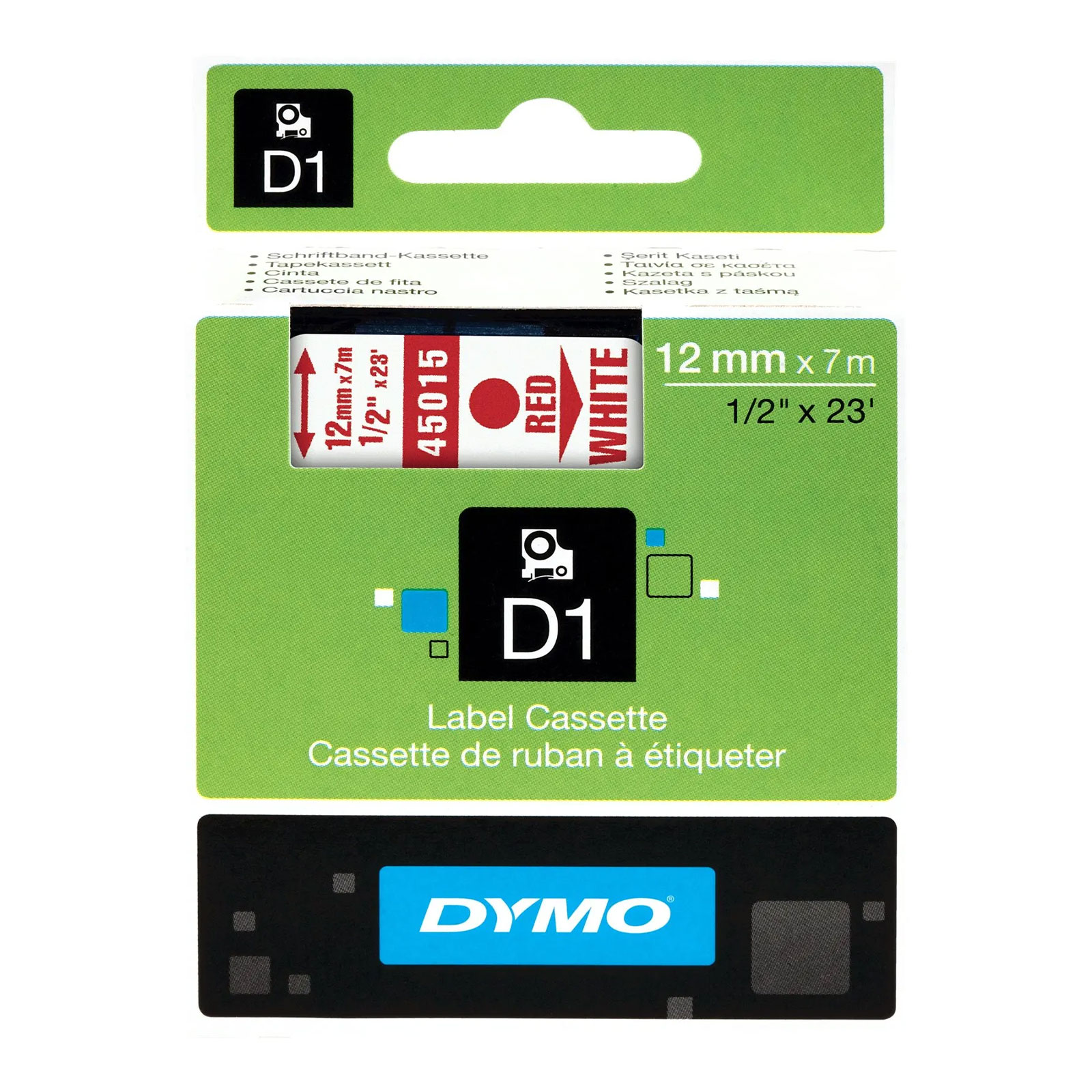 Dymo D1 - Standardetiketten - Rot auf Weiß - 12mm x 7m