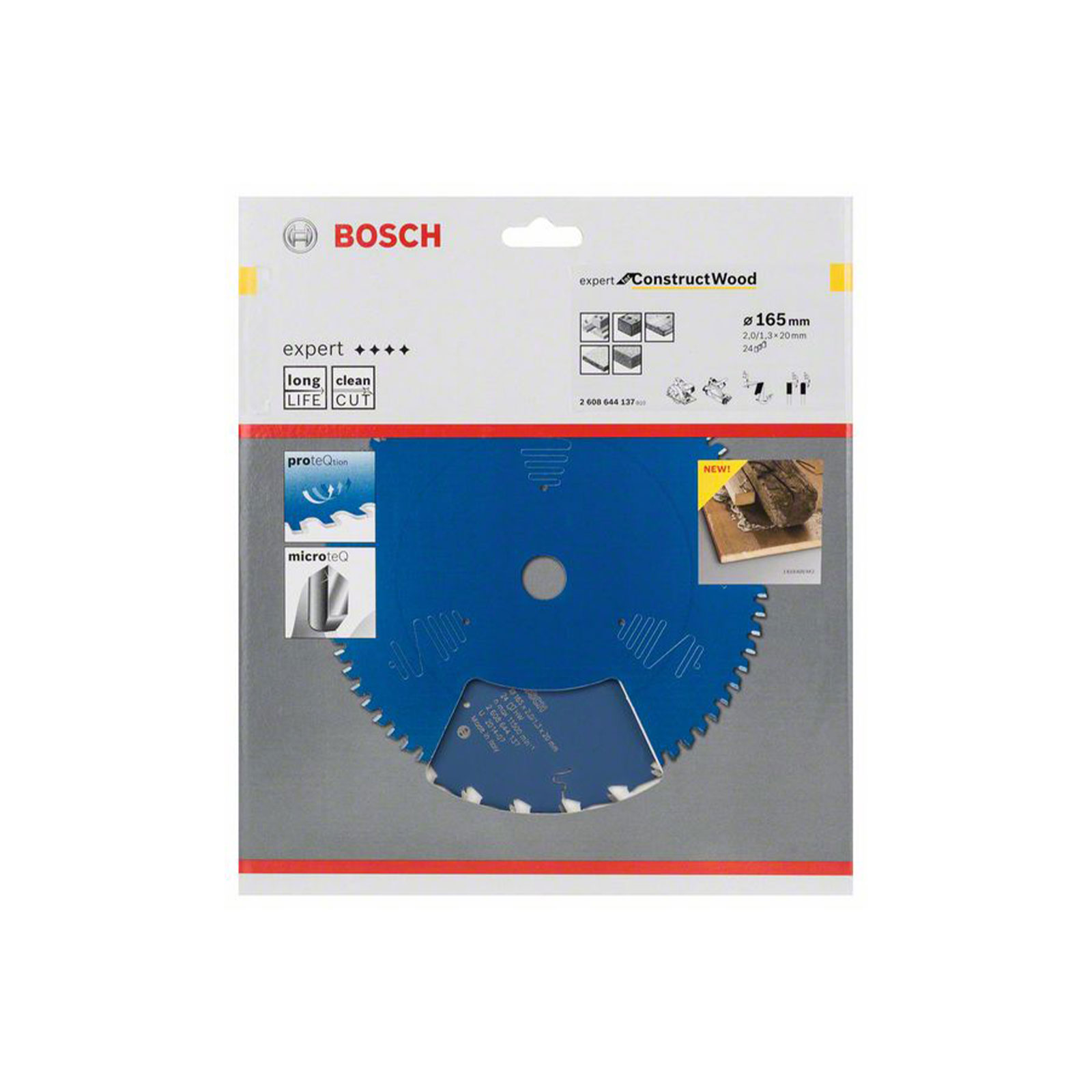 Bosch Professional Kreissaegeblatt Expert for Construct Wood, 165 x 20 x 2,0 mm, 24