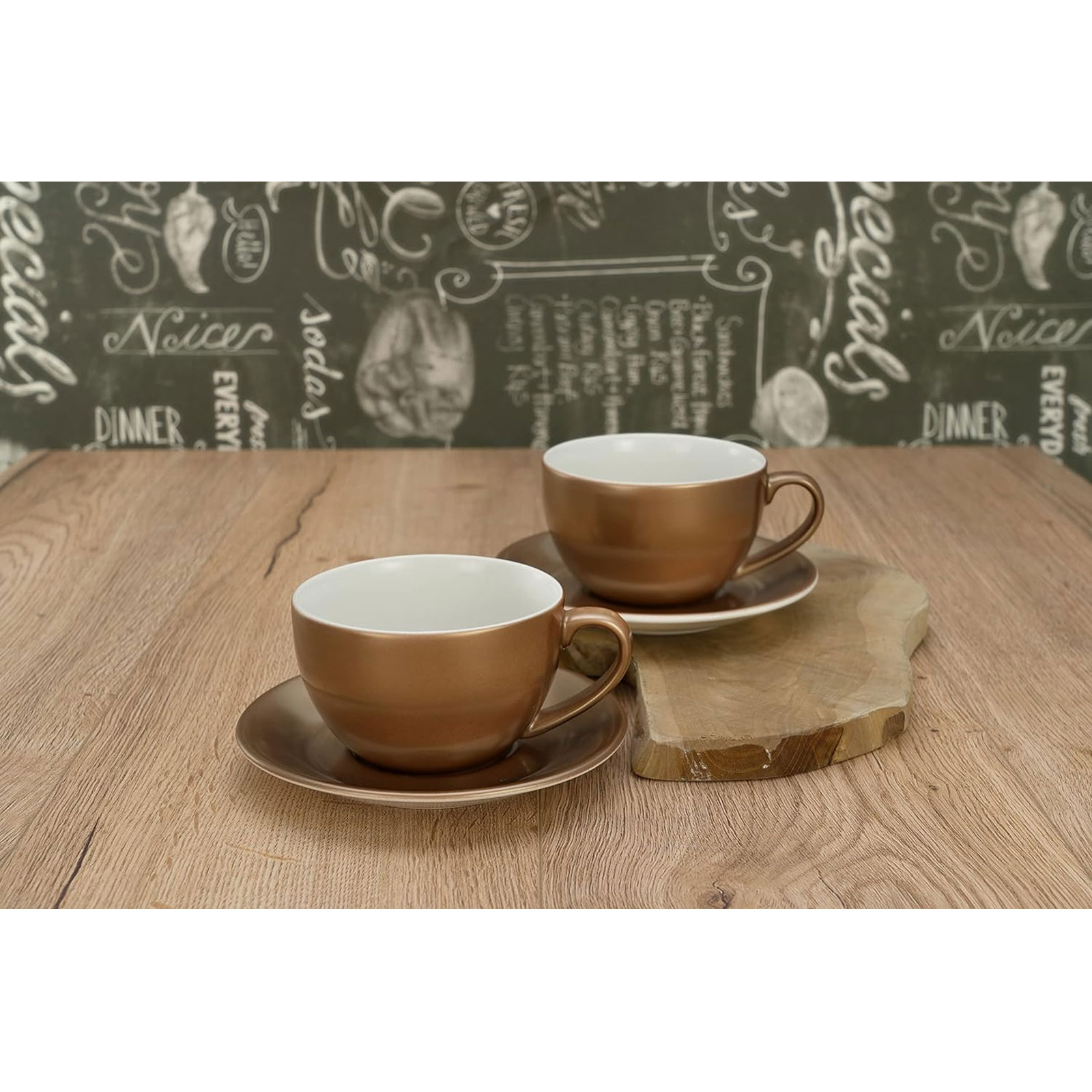 CreaTable, 25846, Serie GOLDEN DAYS weiss Bistrotassen, Cappuccino Set 2 teilig