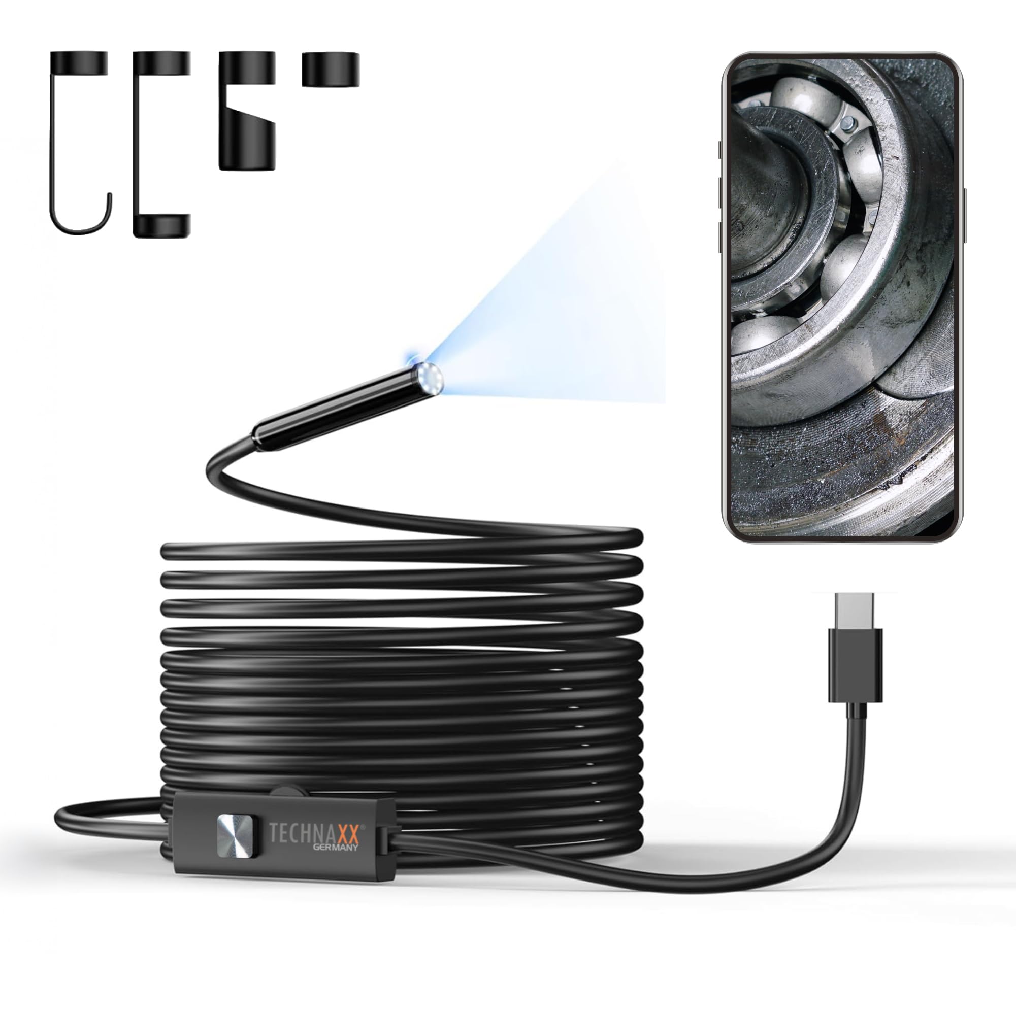 Technaxx USB-C Endoskopkamera TX-386 – Inspektionskamera mit Licht