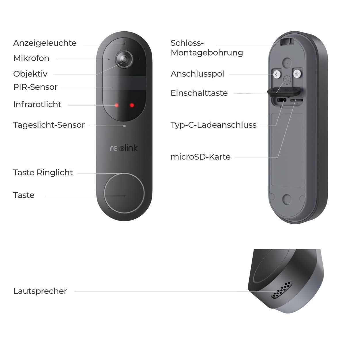 Reolink D340B Video Doorbell + Reolink Chime + 64GB MicroSD Türklingel + Kamera