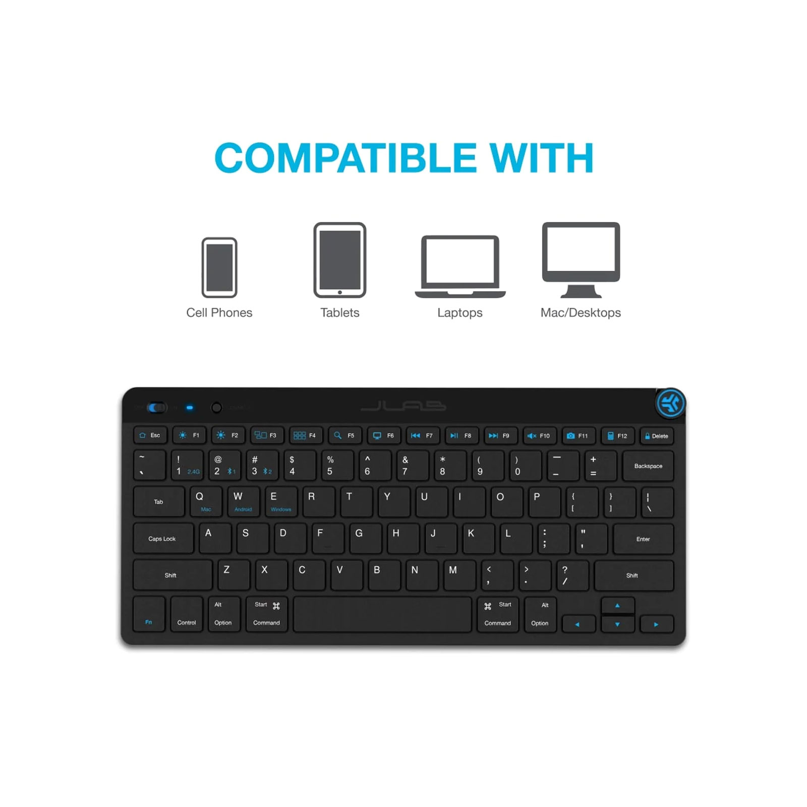 JLab Go Keyboard Schwarz Wireless-Tastatur Bluetooth und 2,4 GHZ USB Dongle 