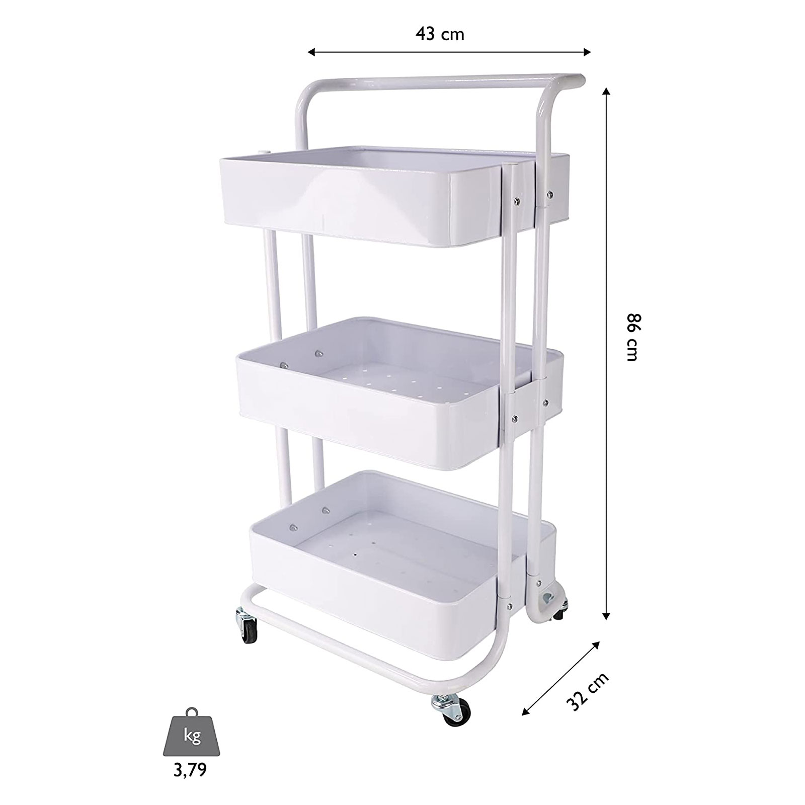 ECHTWERK Küchen & Servierwagen 3 Ebenen Schiebegriff 