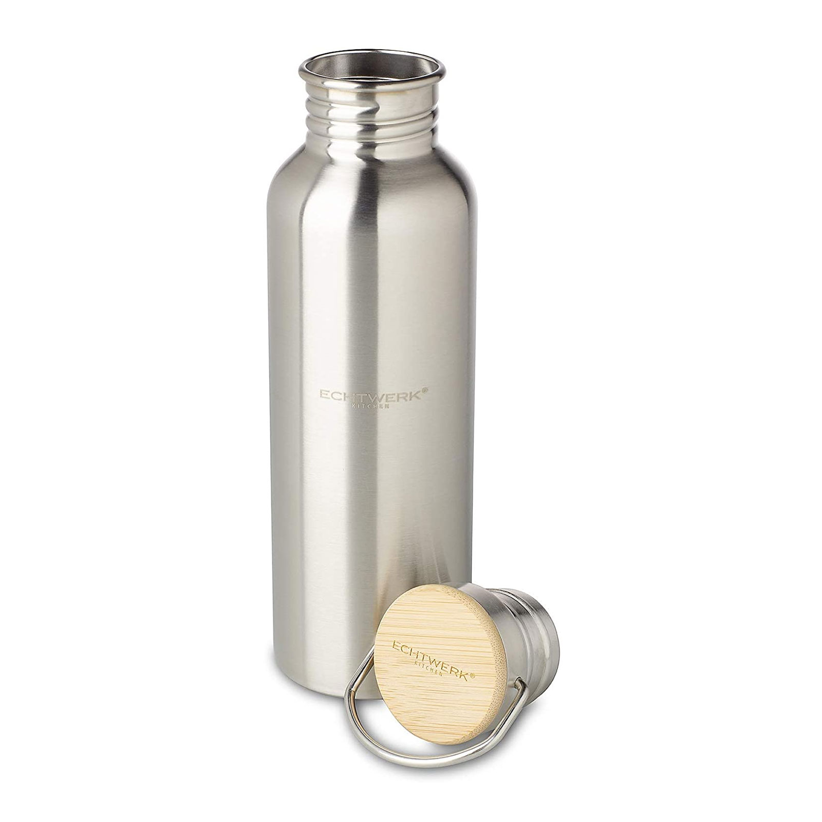 ECHTWERK  Praktische Trinkflasche aus hochwertigem Edelstahl mit Bambusdeckel