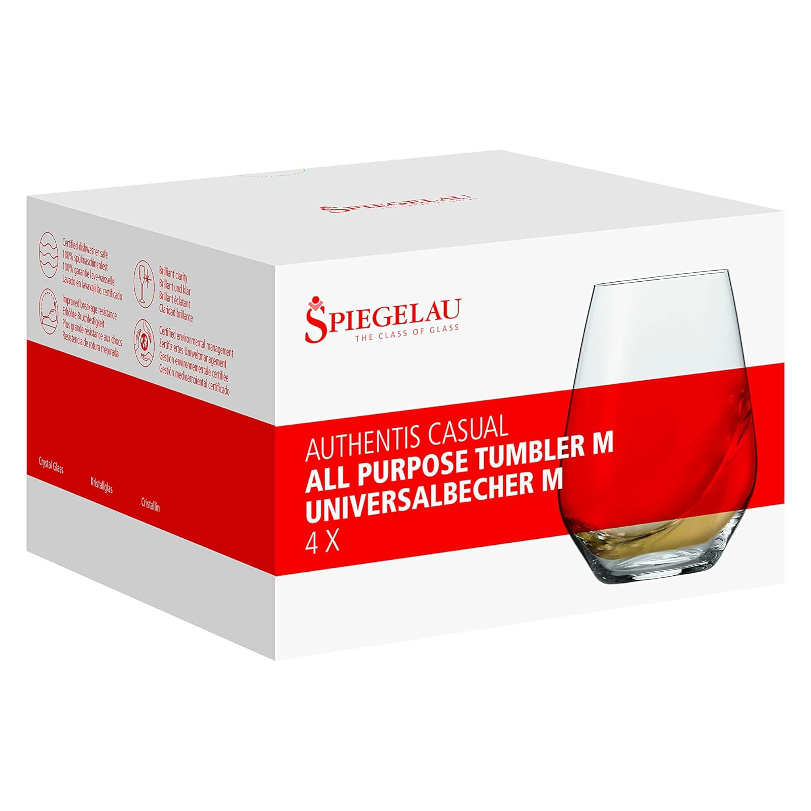 Spiegelau 4-teiliges Universalbecher-Set M, Trinkgläser, Kristallglas, 625 ml, Authentis Casual, 4800282