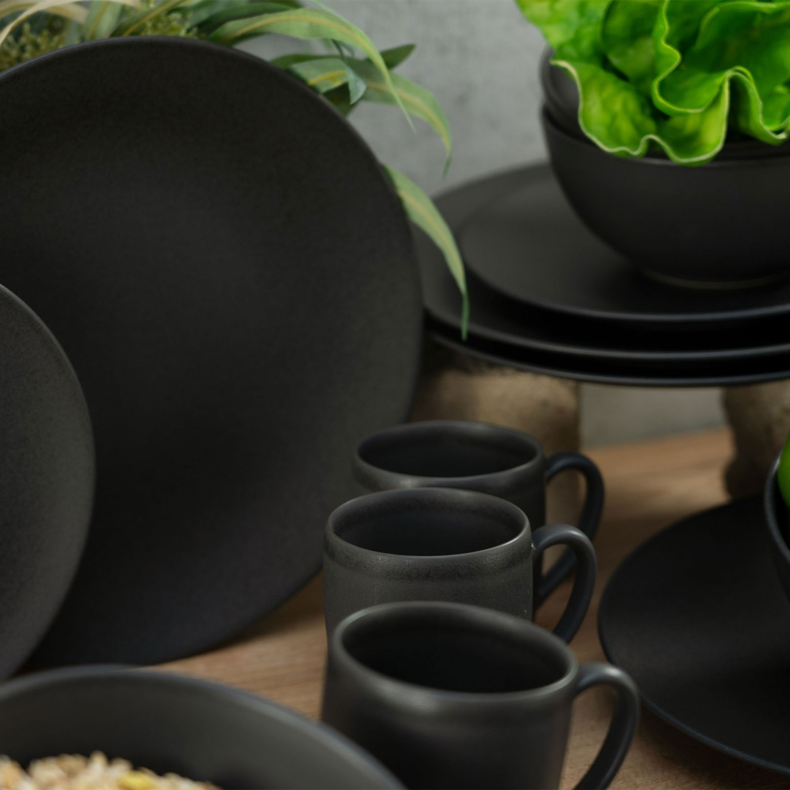 CreaTable, 17874, Serie Soft Touch Black, Geschirrset, Becherset 6 teilig schwarz