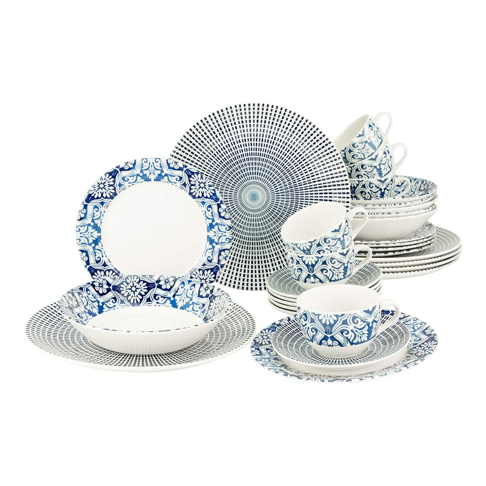 Creatable, 22858, Serie Marrakesch 2 blau, Geschirrset, Kombiservice 30 teilig, Steingut