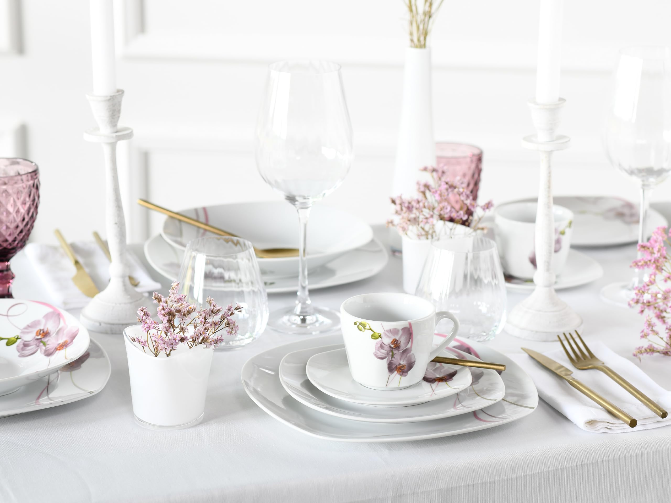 CreaTable, 22536, Serie Square Orchidee, 62-teiliges Geschirrset für 6 Personen