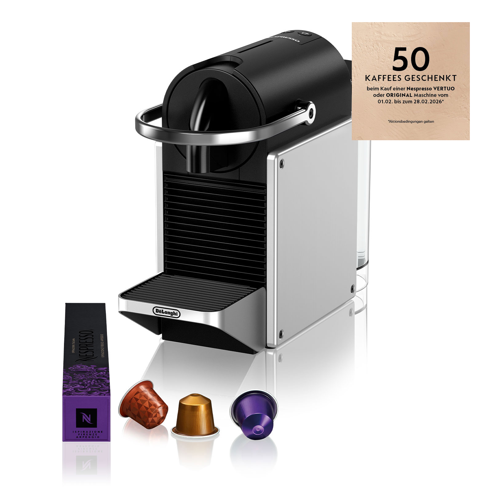 De'Longhi EN127.S PIXIE Re-Design silber Nespresso-Kapselmaschine