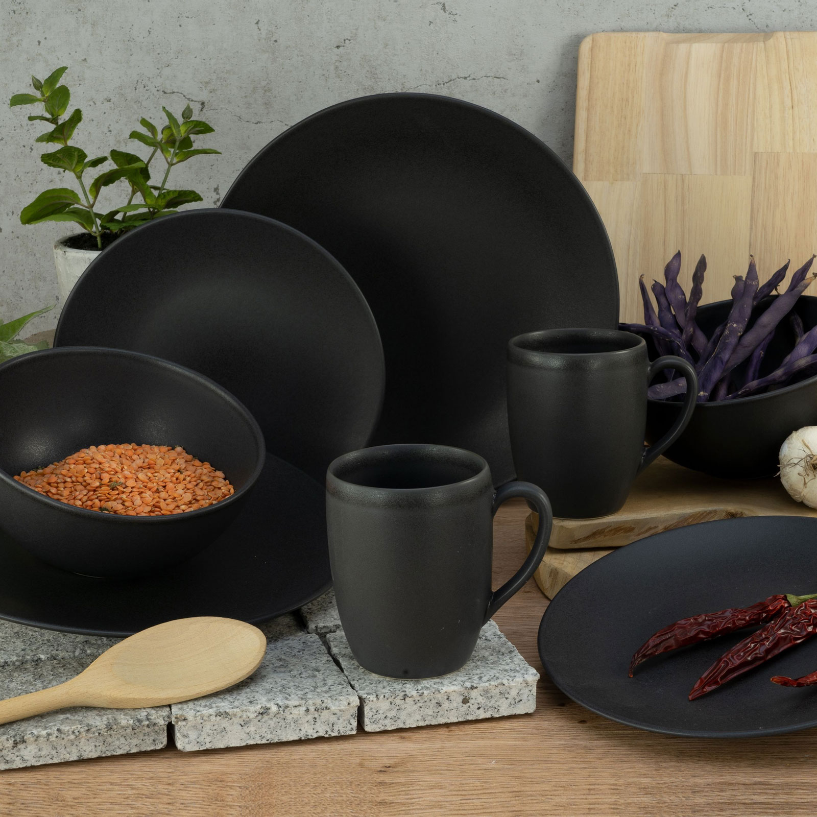 CreaTable, 17874, Serie Soft Touch Black, Geschirrset, Becherset 6 teilig schwarz