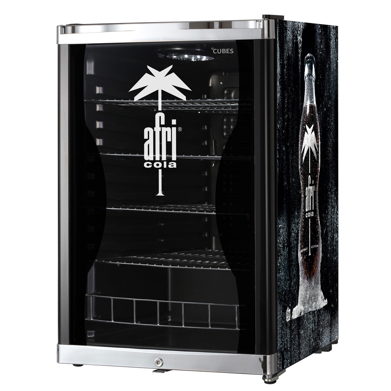 CUBES Highcube Afri Cola Getränkekühlschrank (EEK E, Nutzinhalt 115 l, Höhe 84,5 cm, Breite 54 cm, Thermostat manuell regulierbar, Afri Cola)