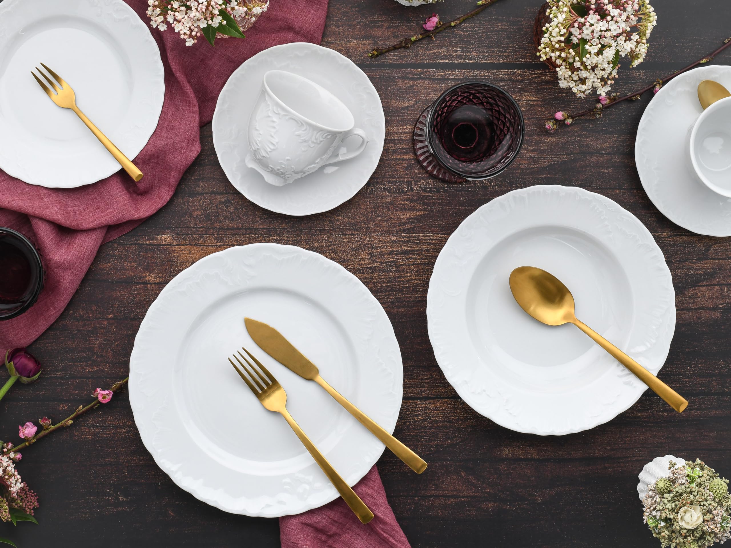 CreaTable, 12644, Serie Rokoko Weiss, 30-teiliges Geschirrset für 6 Personen