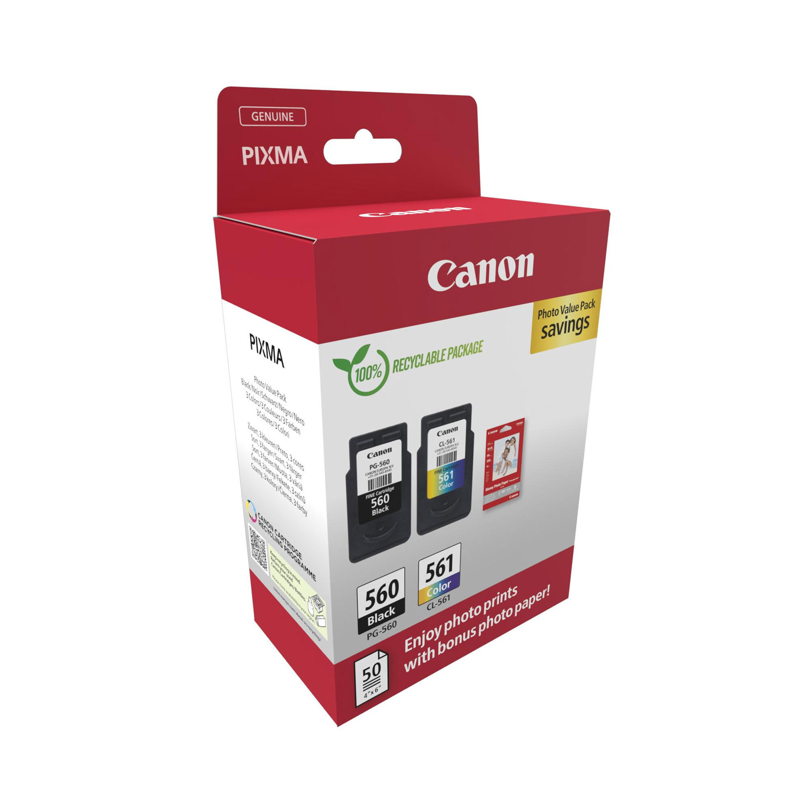 CANON PG-560/CL-561 Tintenpatrone + Fotopapier-Vorteilspaket