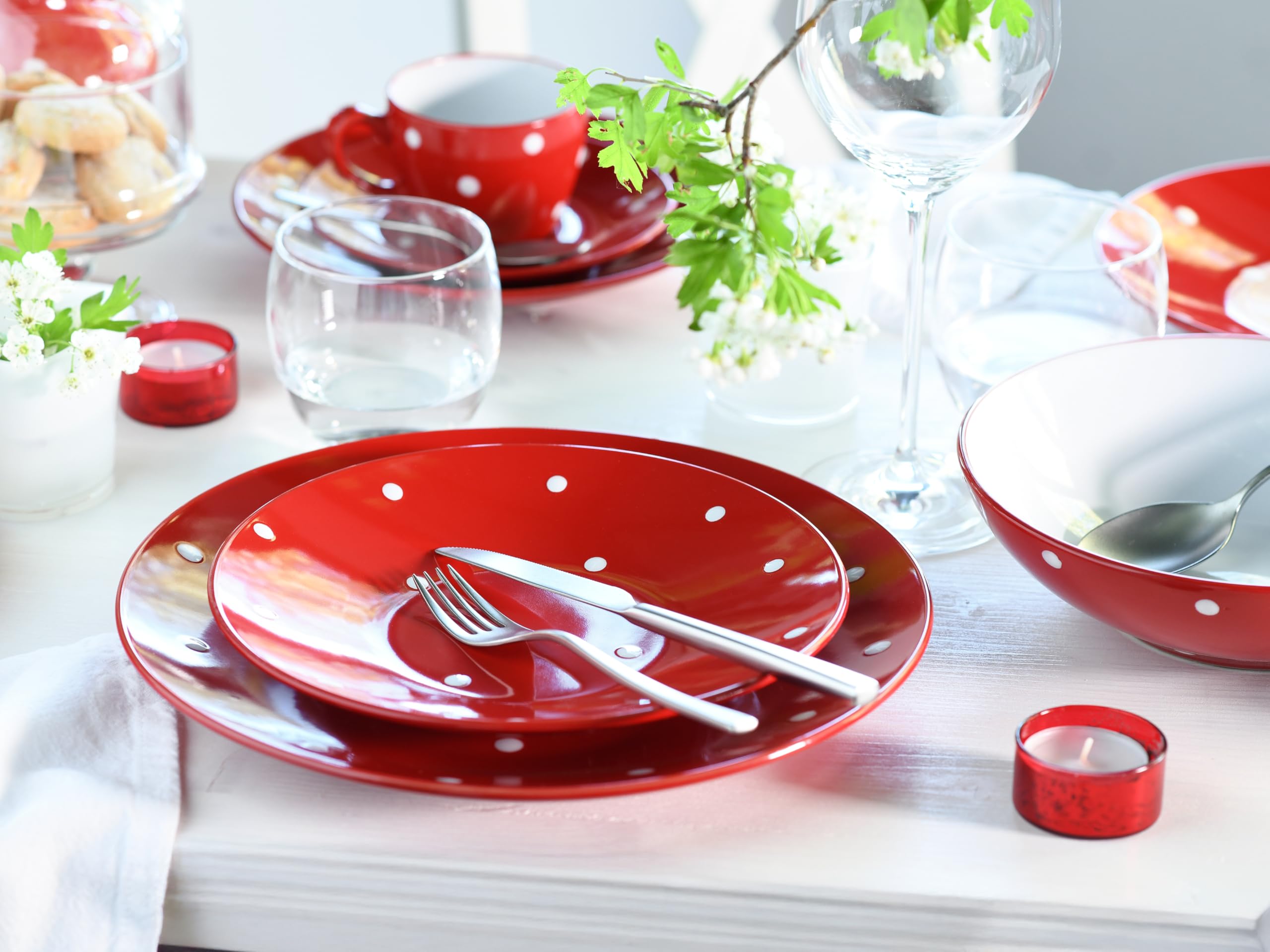 CreaTable 24595 Kombiservice Polka Dots Rot-Weiss 16-tlg. 4 Personen