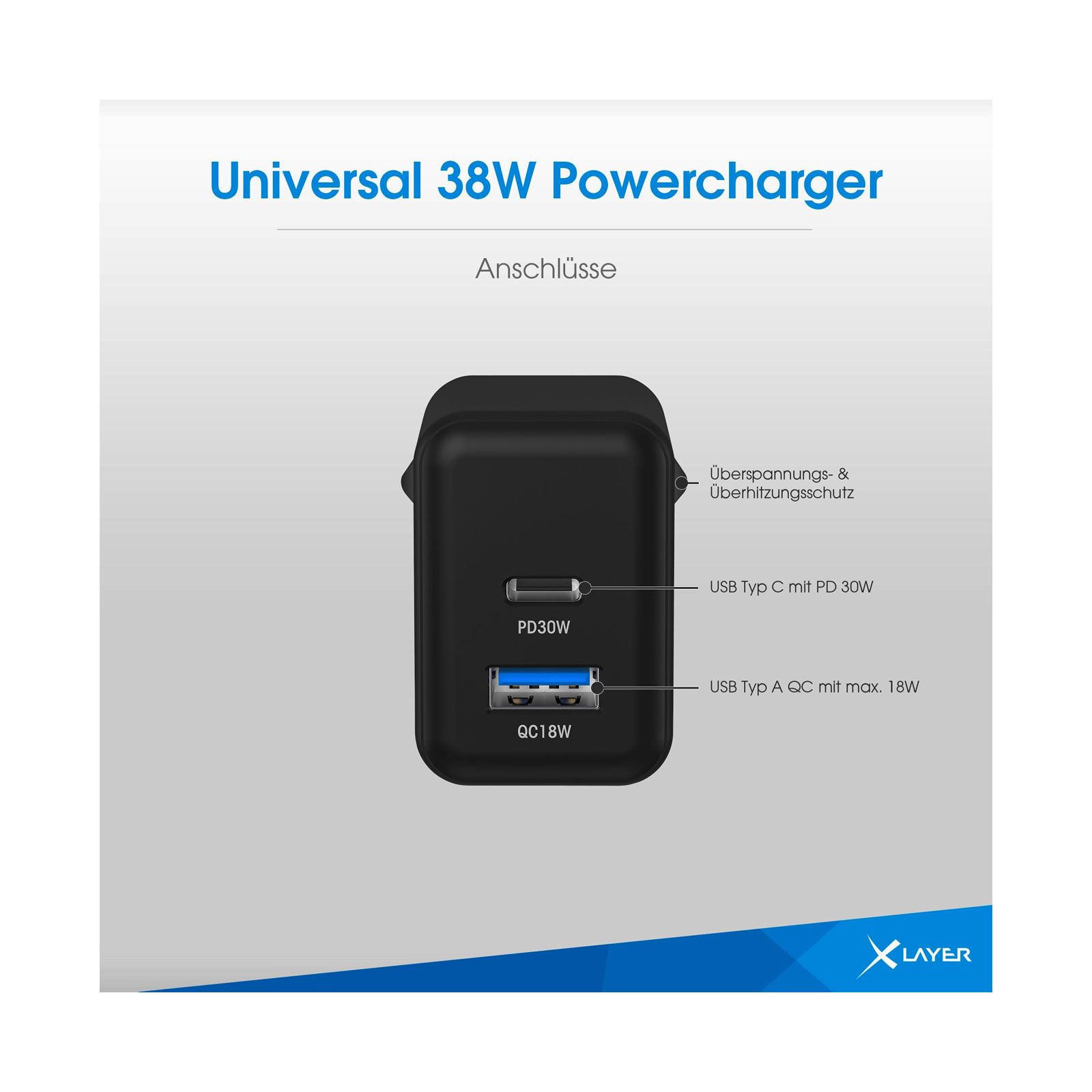 XLayer Universal 38W Powercharger USB Typ C, Black