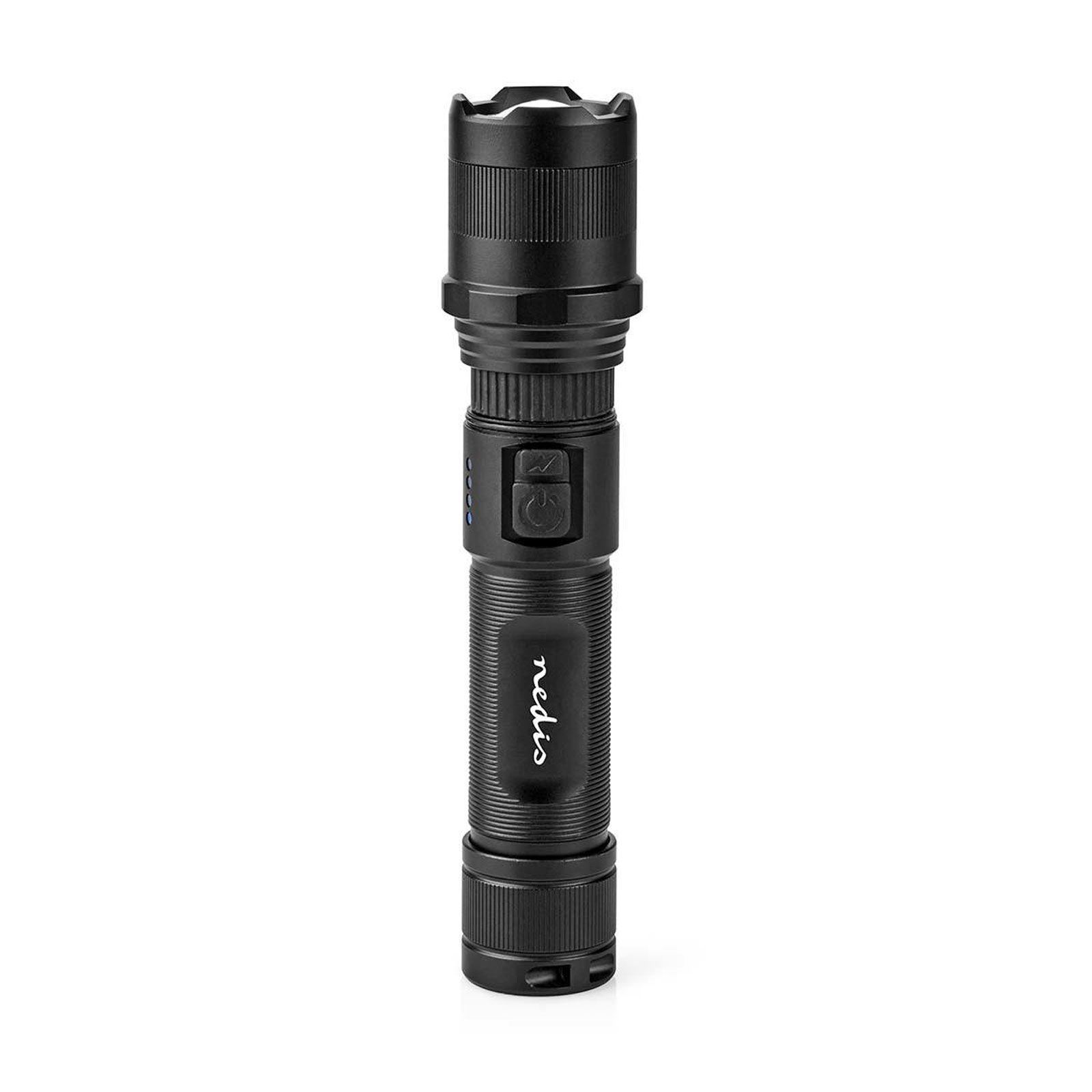 NEDIS LED-Taschenlampe 10W Lith. schwarz (3.7 V DC, 10 W, Eingebautes Lithium Ion, Wiederaufladbar,)