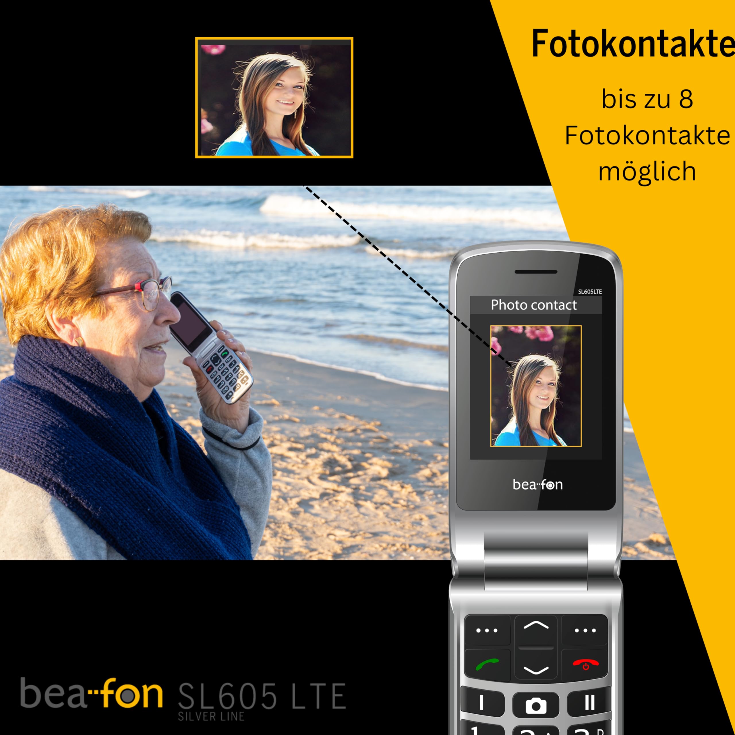 Beafon, SL605 LTE 4G, Silverline, Klapphandy, Seniorenhandy mit Notrutaste