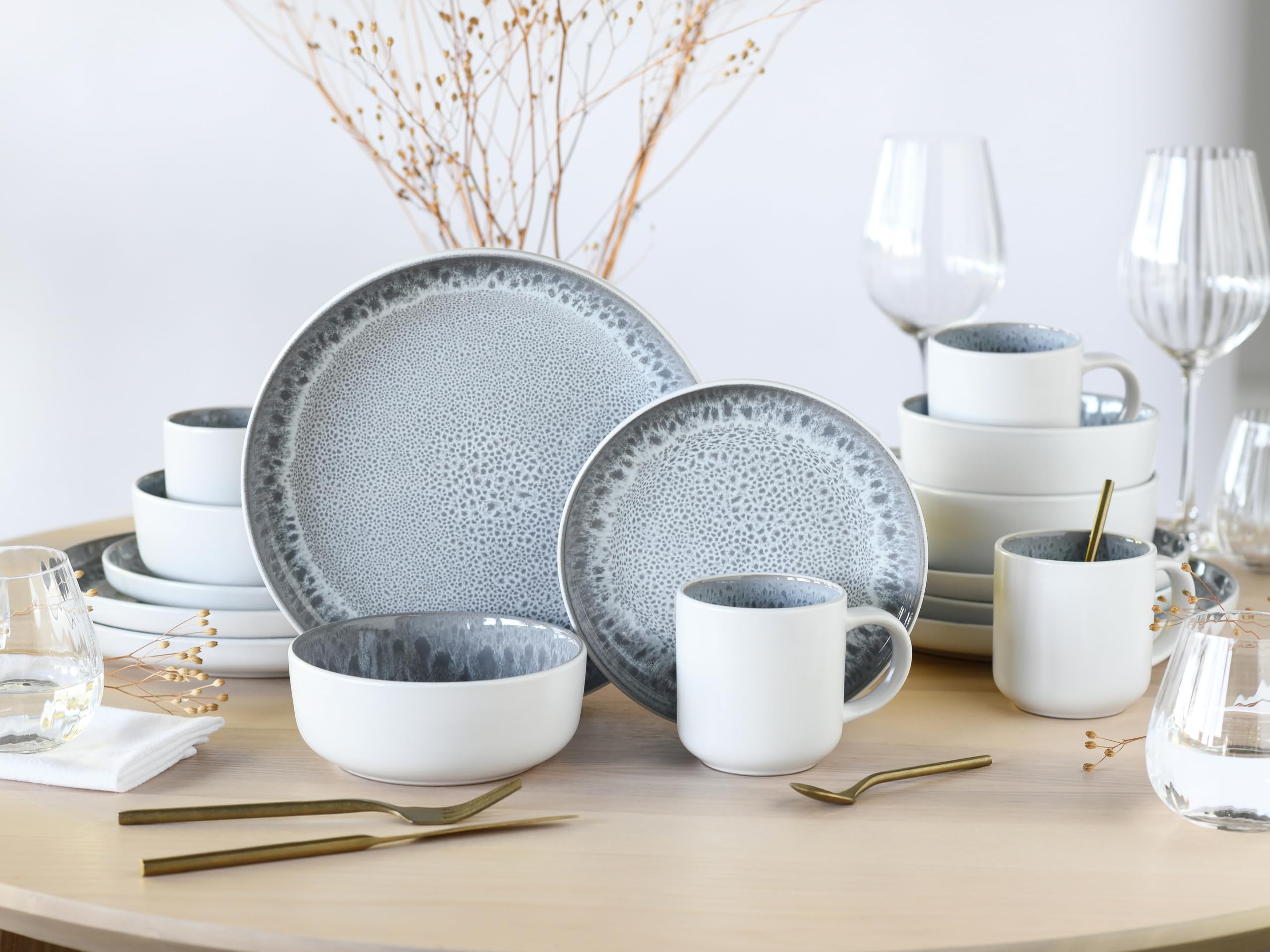 CreaTable 24888 Kombiservice Serie Nordic Fjord Stone 16-tlg. 4 Personen