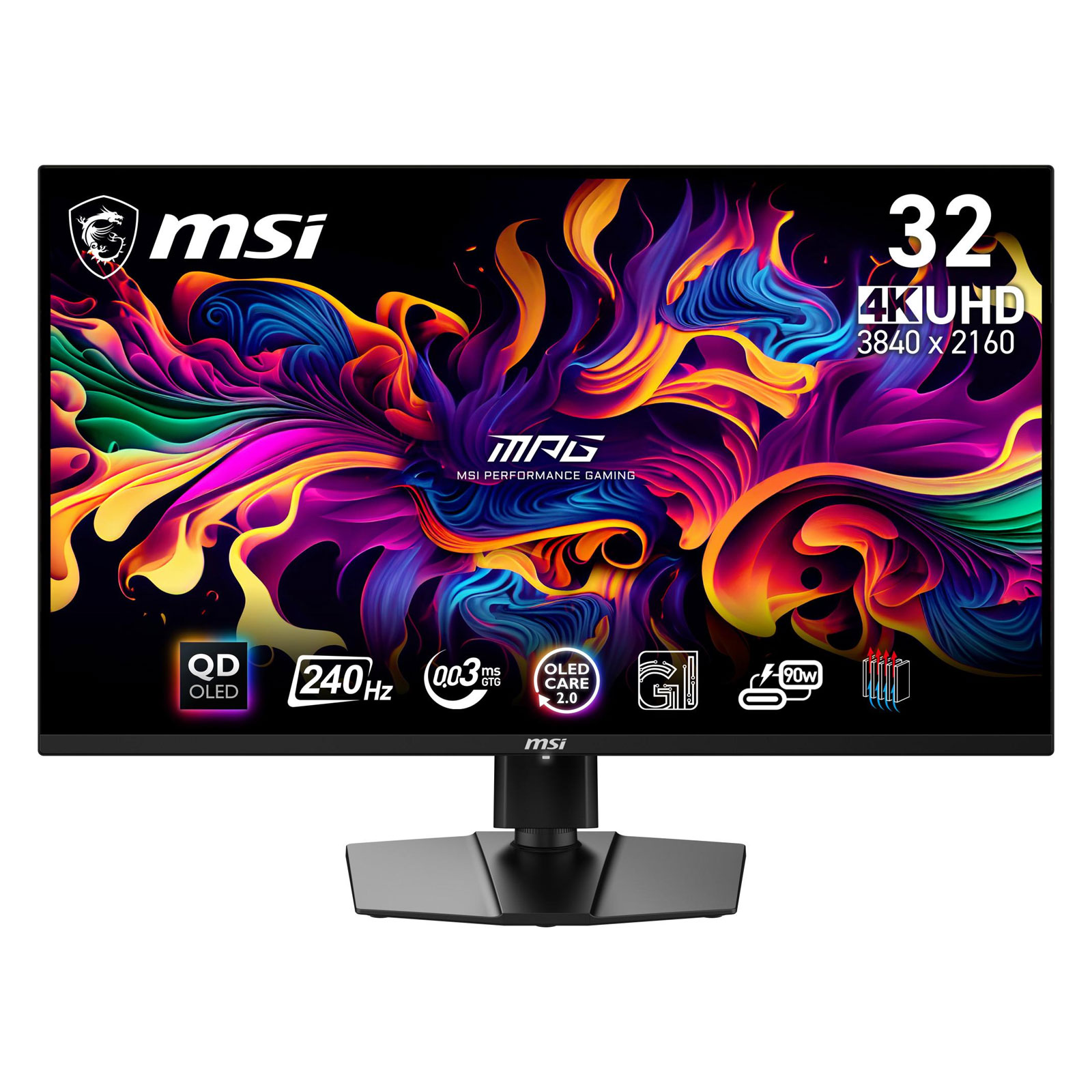 MSI Gaming-Monitor MPG 321URXDE, Schwarz, 31,5 Zoll, 4K, QD-OLED, 240 Hz, 0,03 ms (USB-Hub, HDMI, DisplayPort, höhenverstellbar, neigbar, schwenkbar, Pivot, VESA Adaptive Sync)