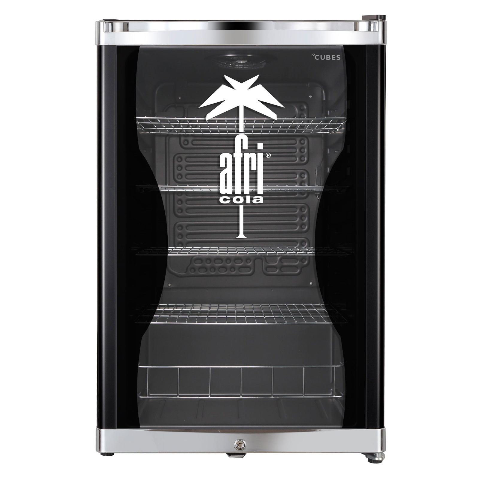 CUBES Highcube Afri Cola Getränkekühlschrank (EEK E, Nutzinhalt 115 l, Höhe 84,5 cm, Breite 54 cm, Thermostat manuell regulierbar, Afri Cola)