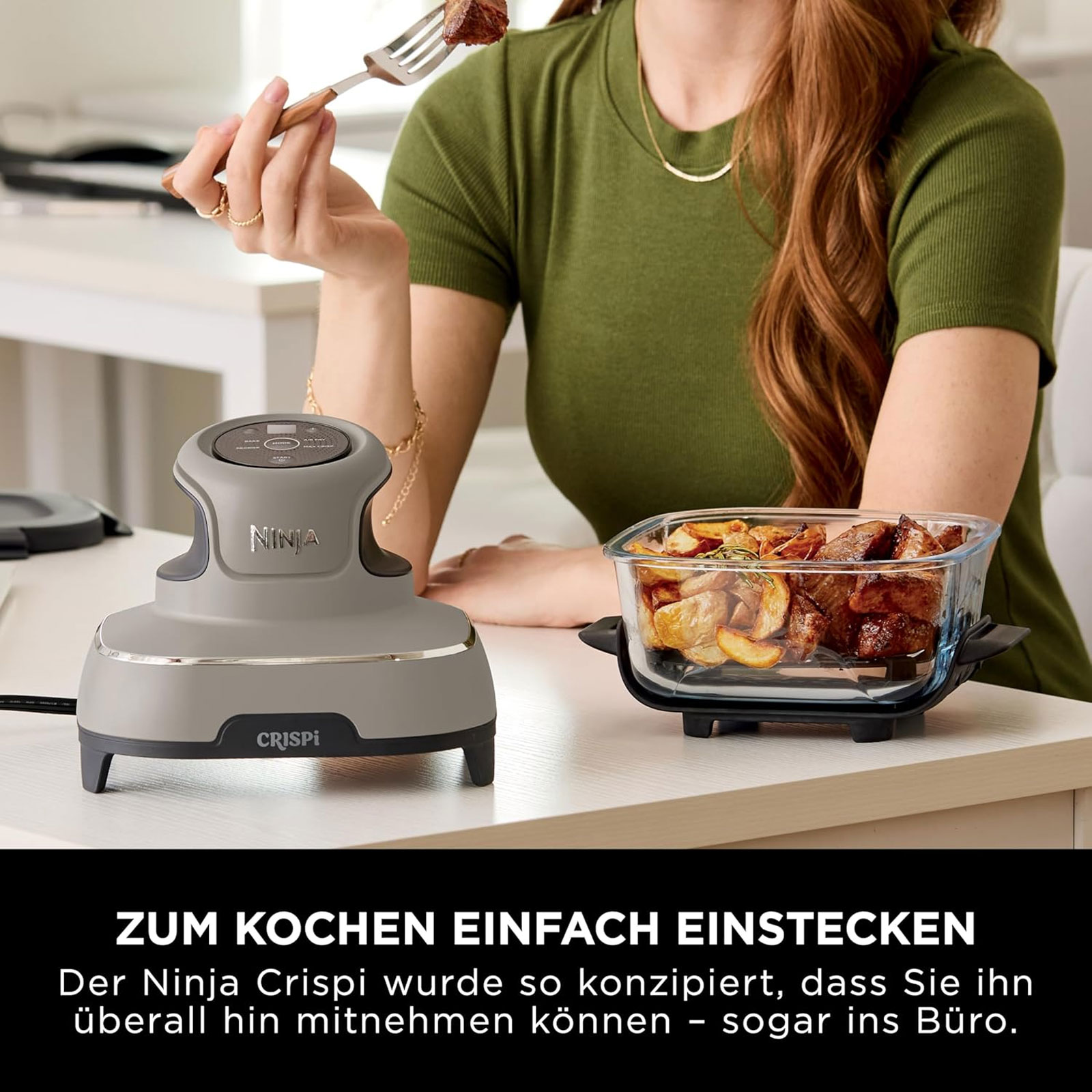 Ninja FN101EUST CRISPi 4-in-1 Tragbare Glas-Heißluftfritteuse, Stone