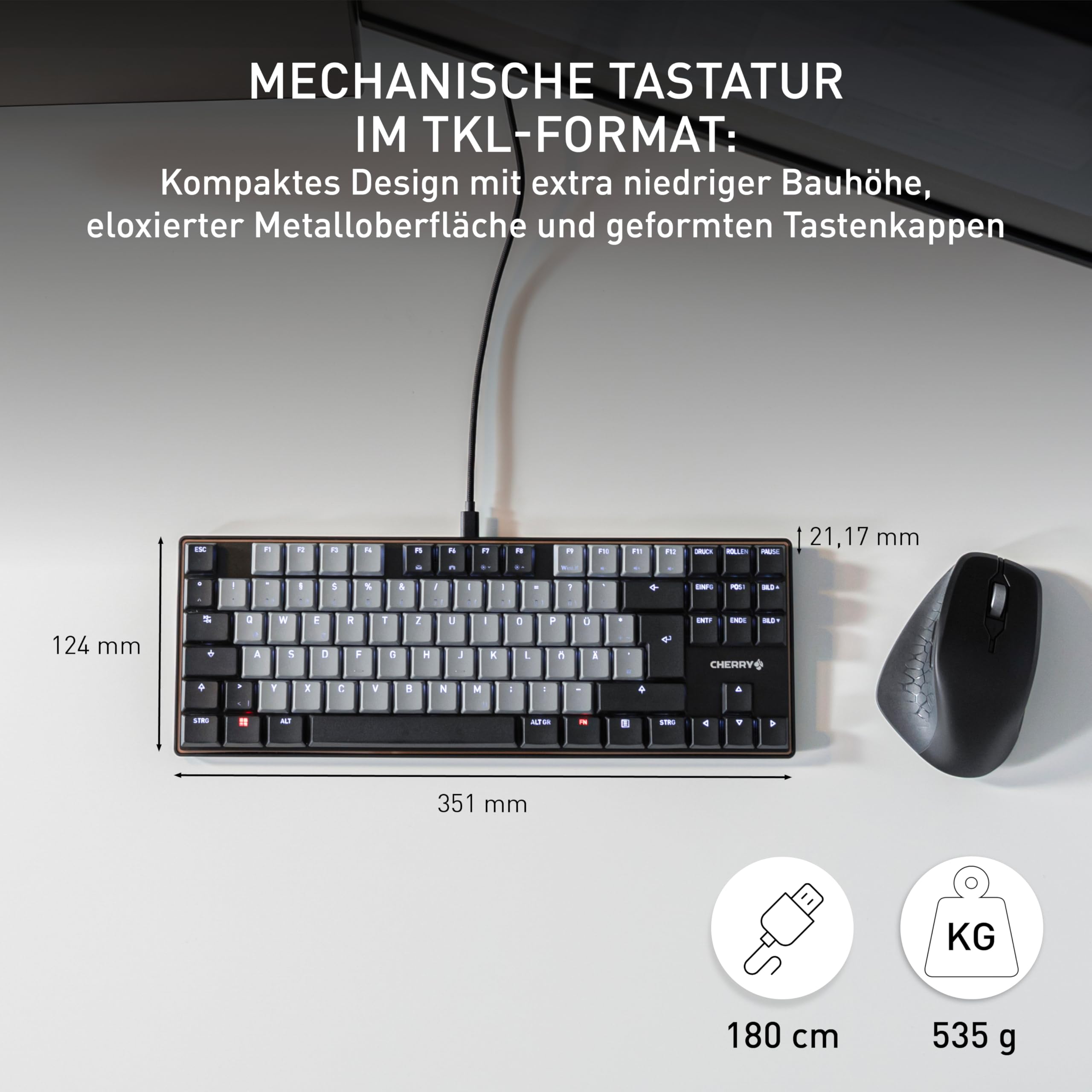 CHERRY KC 500 MX LP TKL, Mechanische Low-Profile-Tastatur ohne Nummernblock