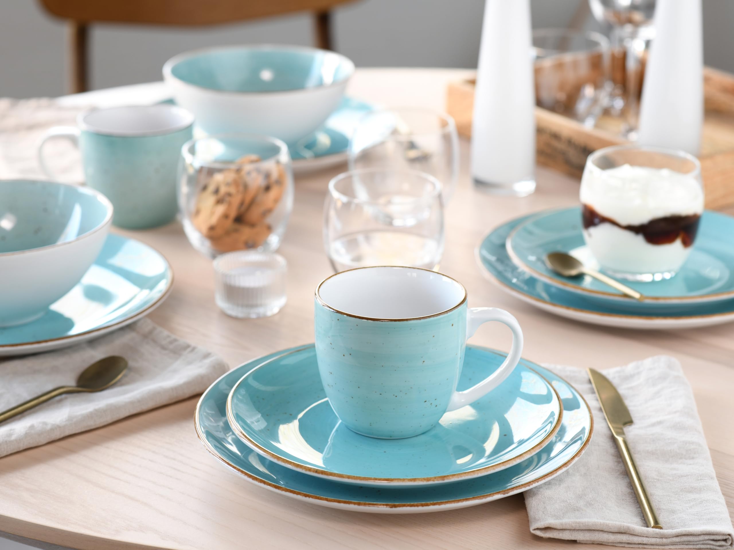 Creatable, 24539, Serie Vintage Nature Aqua, 16-tlg Geschirrset für 4 Personen