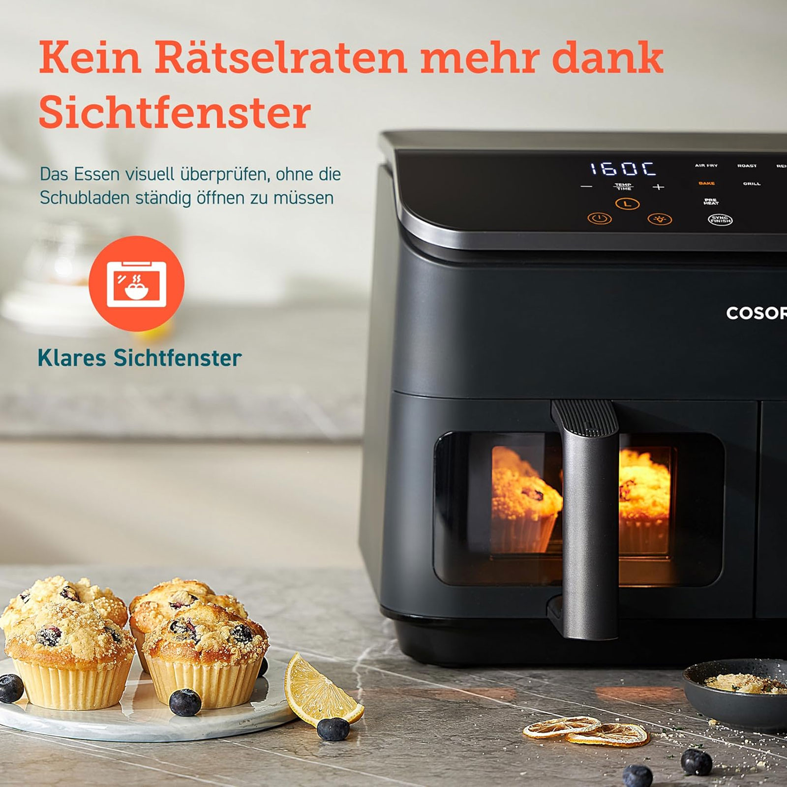 Cosori CAF-R901-AEU Doppel-Heißluftfritteuse Cosori CAF-R901-AEU Doppel-Heißluftfritteuse