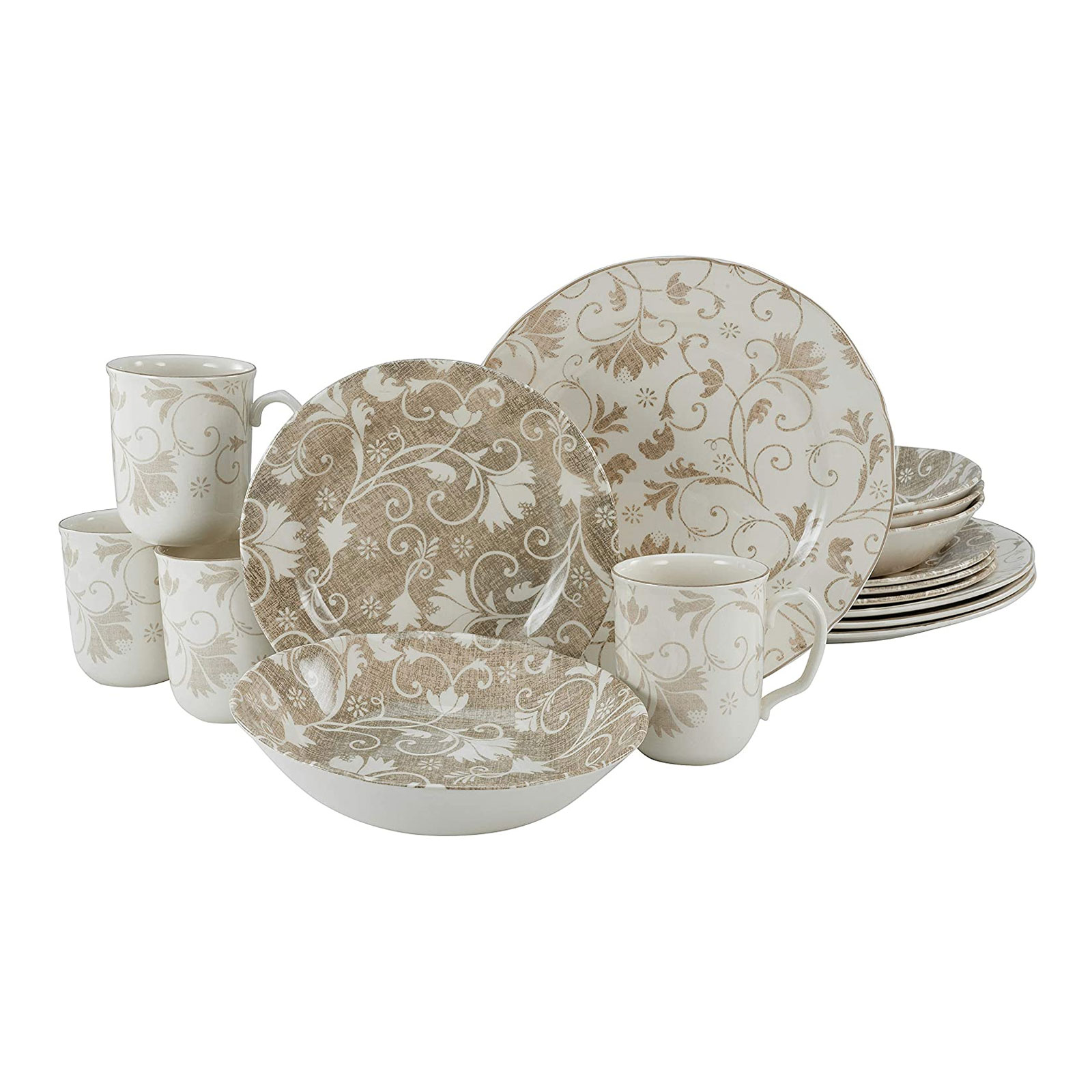 CreaTable, 22256, Serie Damask beige, Geschirrset, Kombiservice 16 teilig