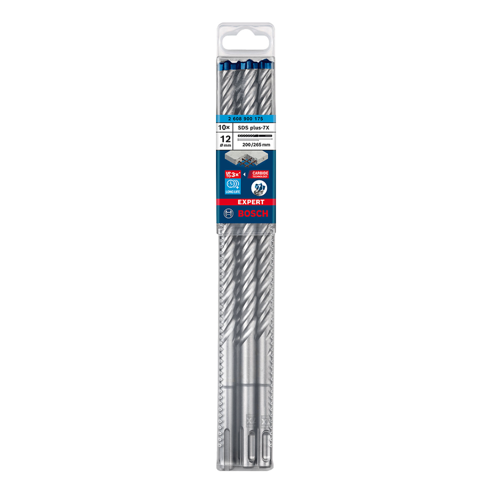 Bosch Professional Expert SDS plus-7X Hammerbohrer, 12 x 200 x 265 mm, 10-tlg.. Fuer Bohrhaemmer