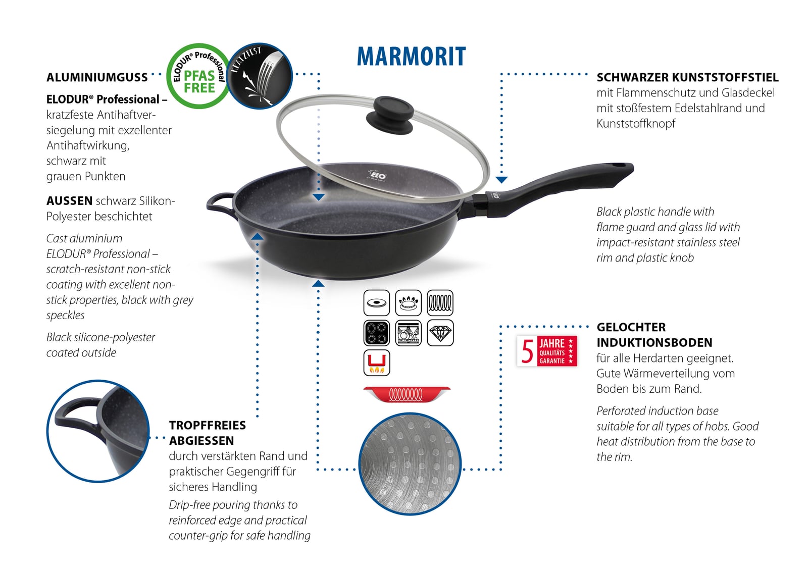 ELO Aluguss Schmorpfanne mit Deckel 28 cm mit ELODUR Professional