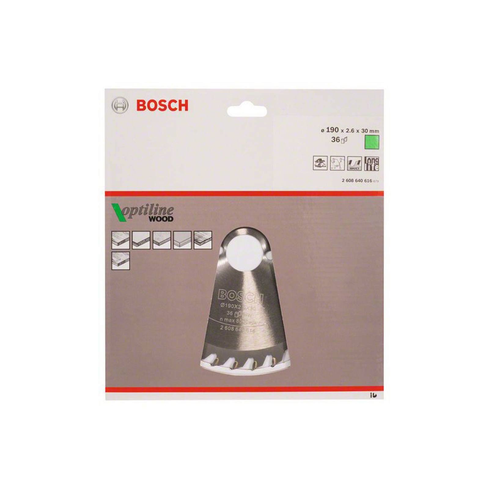 Bosch Professional Kreissaegeblatt Optiline Wood fuer Handkreissaegen, 190 x 30 x 2,6 mm, 36