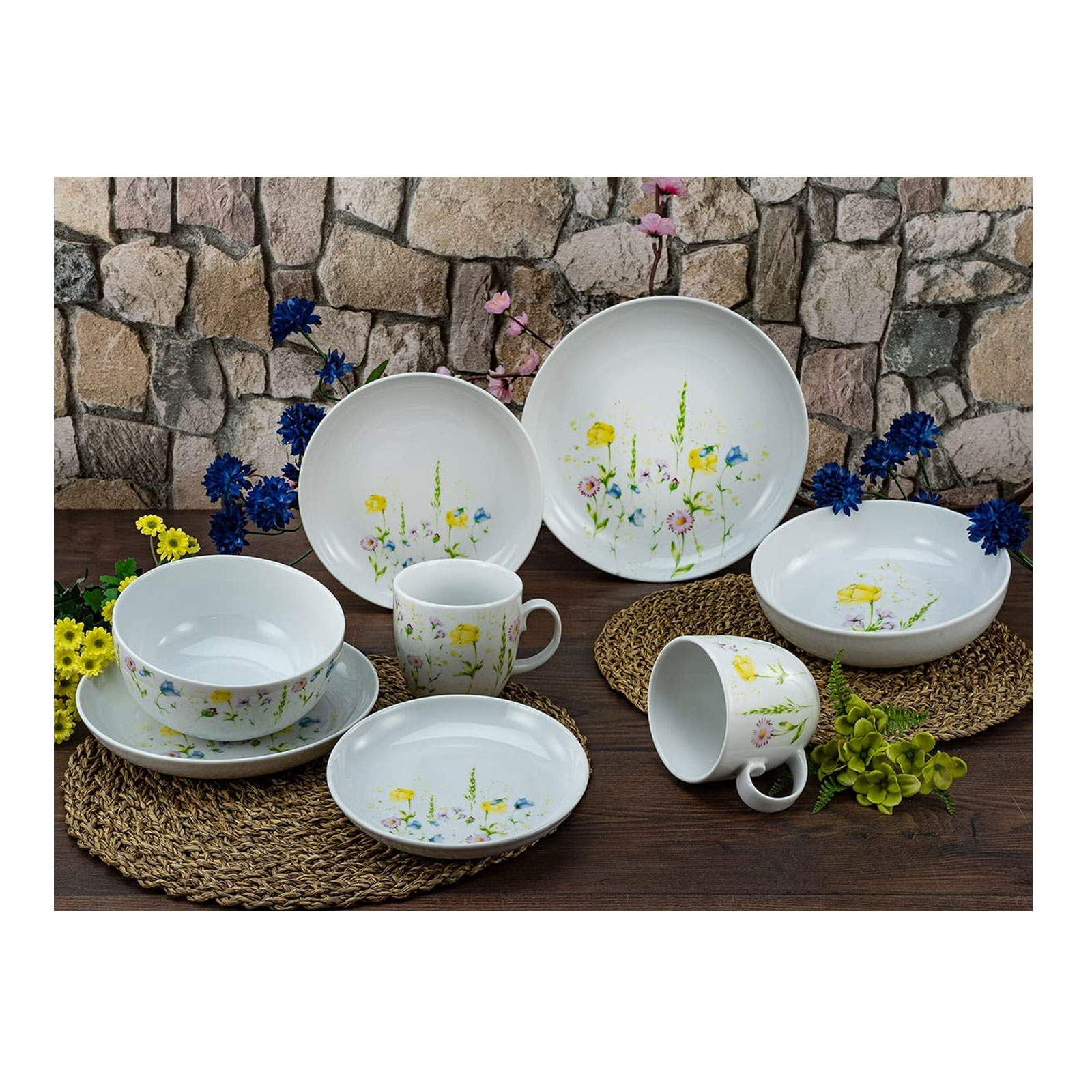 CreaTable, 23617, Serie Allround - WIESENBLUMEN, Geschirrset, Kombiservice 10 teilig