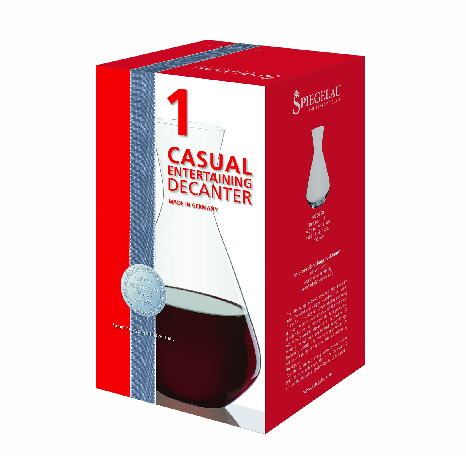 Spiegelau Casual Dekantierkaraffe Kristallglas 1,4 l Entertaining, 4800188