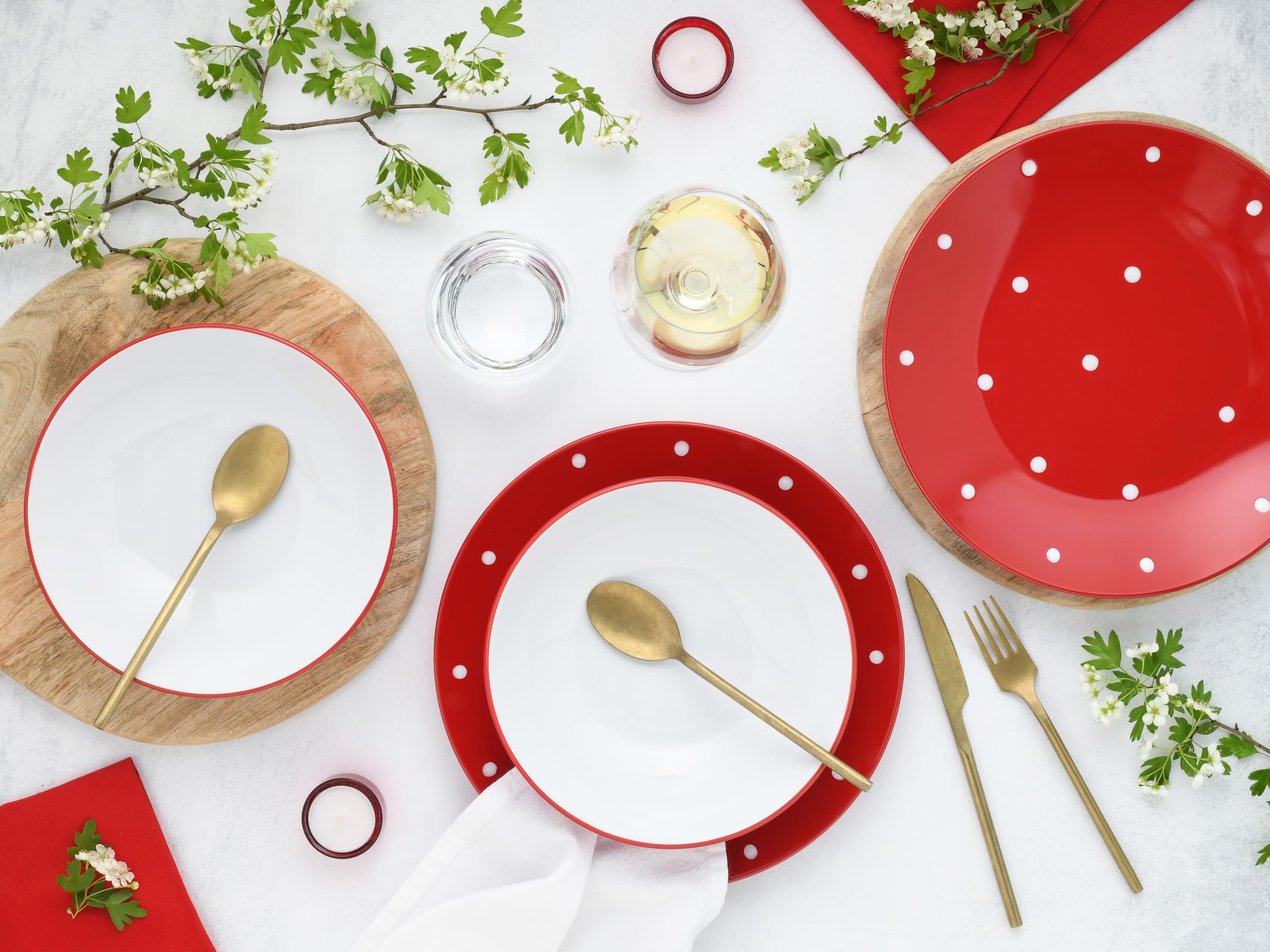 CreaTable 24593 Tafelservice Serie Polka Dots Rot-Weiss 12-tlg.  6 Personen