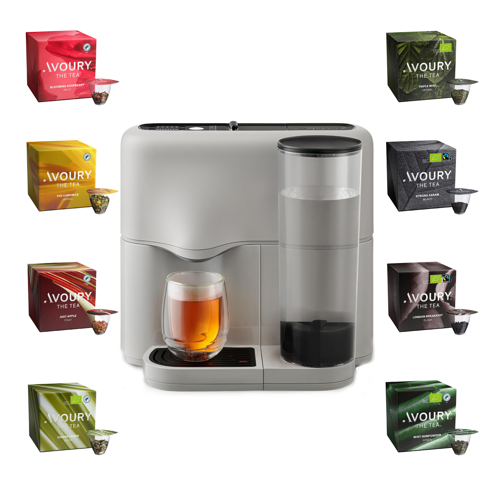 Avoury 6000833 One Grey/Black Teemaschine inklusive Tee-Starterset